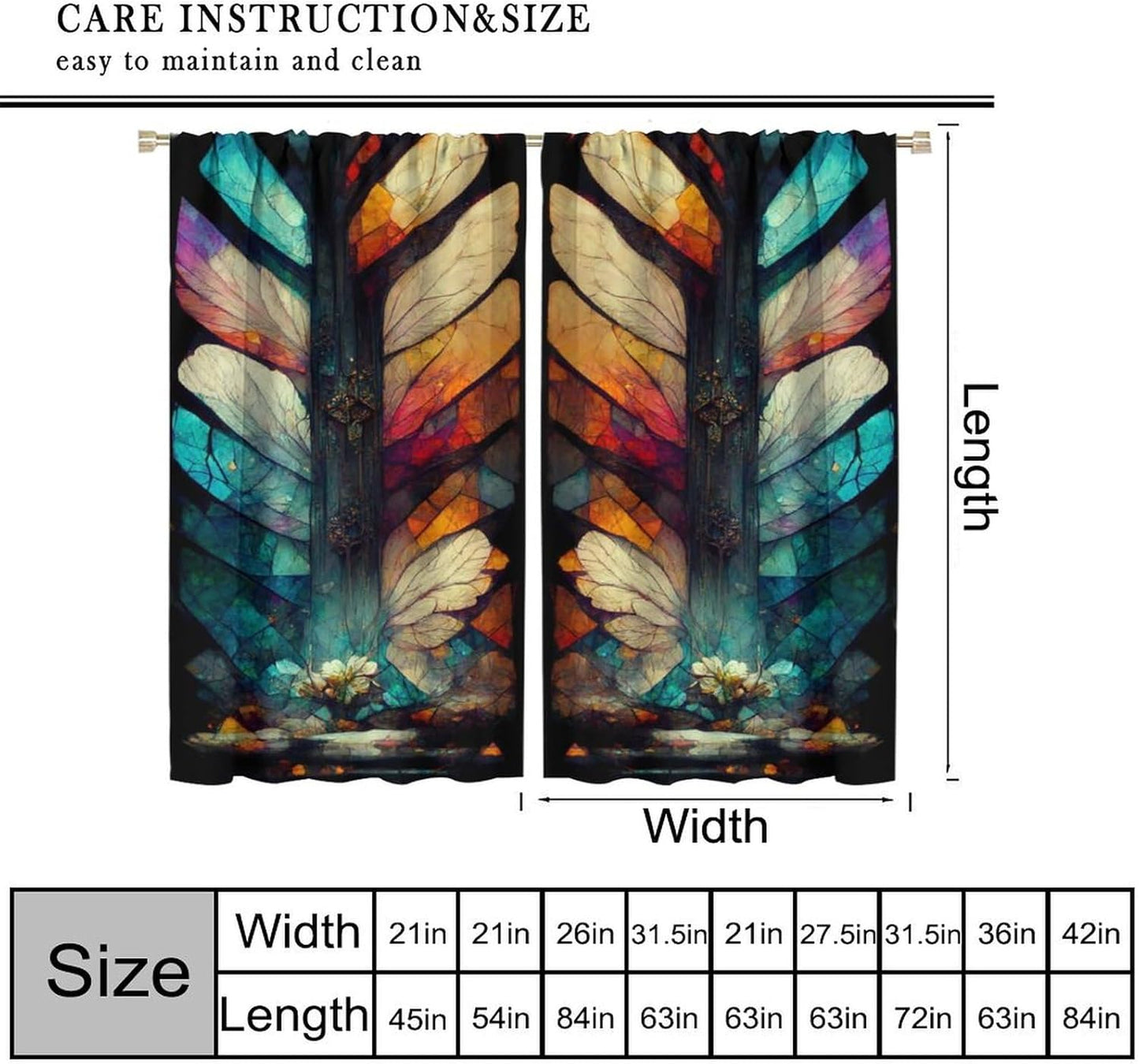 Stained Glass Curtains,Vintage Magical Colorful Abstract Art Home Decor Drapes for Bedroom Living Room Kitchen Window Treatment 2 Panels Set Total Size 63" W X 72" L Inch