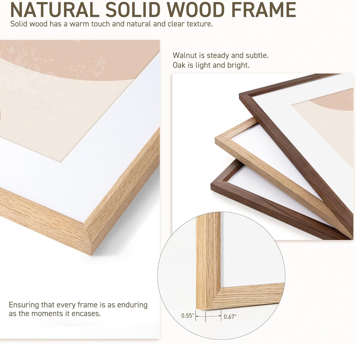 11x14 Picture Frame Set of 4 Natural Solid Oak Photo Frames with 8x10 Removable Mat Wall Hanging Large Handcrafted Frame with HD Plexiglass Wall and Tabletop Display Large Poster Frame