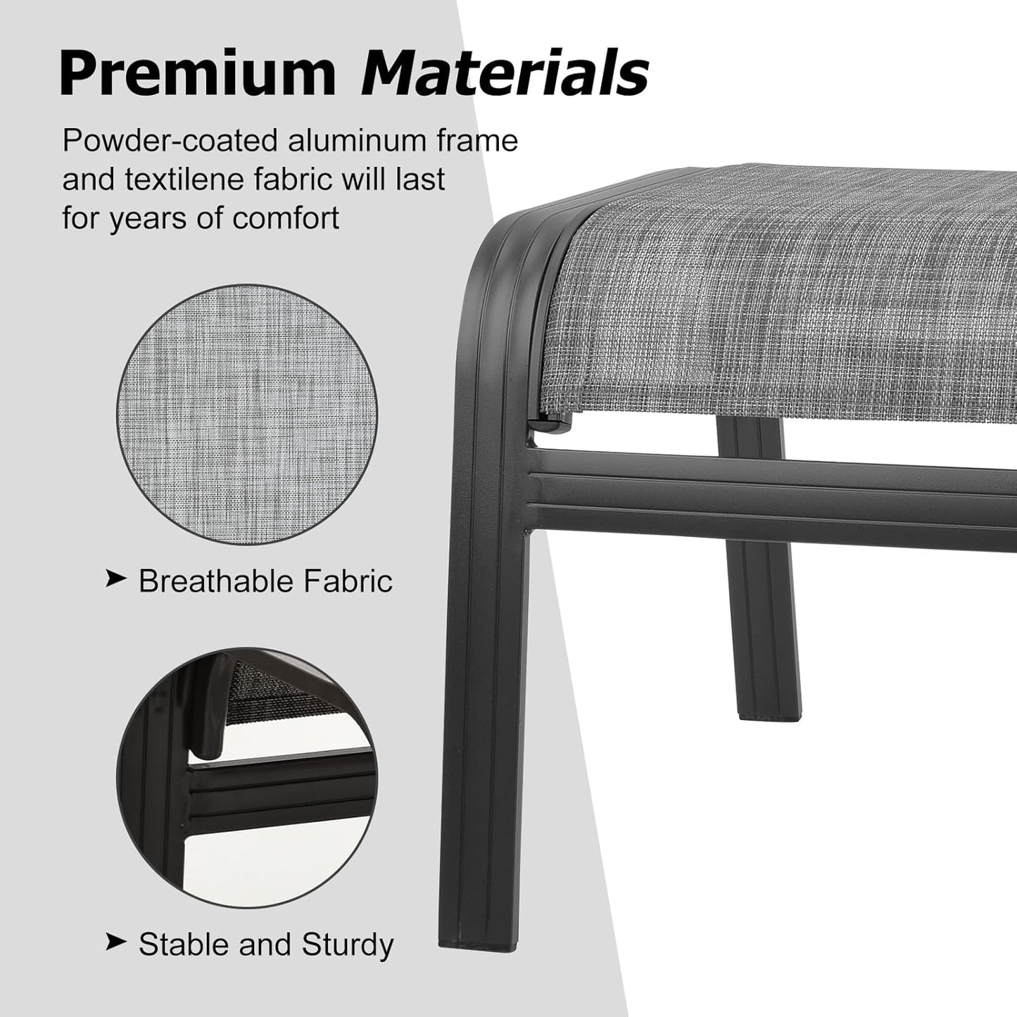 Patio Outdoor Ottoman Footstools Assembled Aluminum Footrest Side Table Small Chairs Patio Ottoman 2 Set Grey