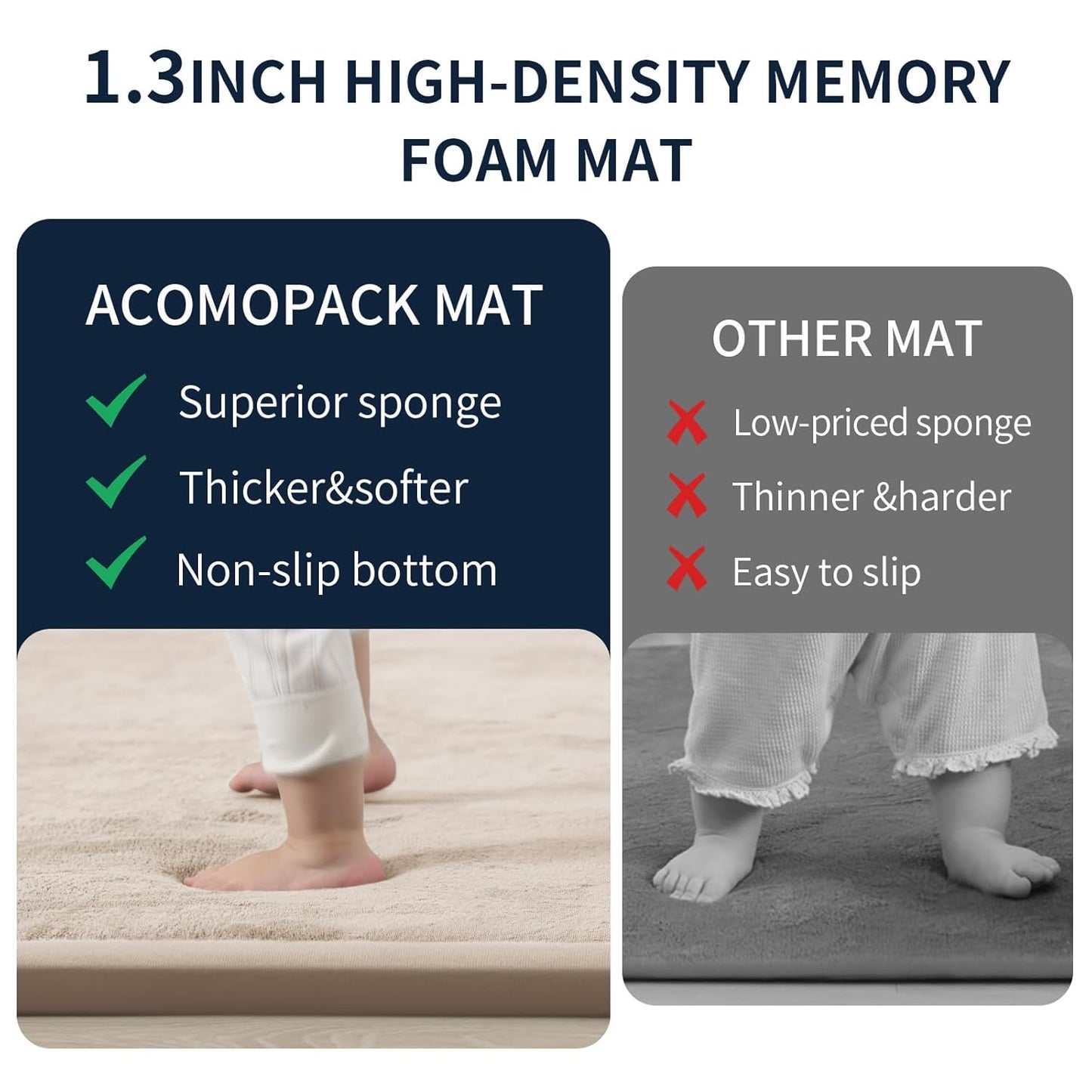 ACOMOPACK Baby Play Mat for Floor 1.3" Thick Memory Foam 50x50 Soft Velvet Playpen Mat for Kids,Infants,Toddlers,Tummy Time Crawling Mats with Non-Slip Bottom,Yoga,Tatami,Nursery Rug（Beige）