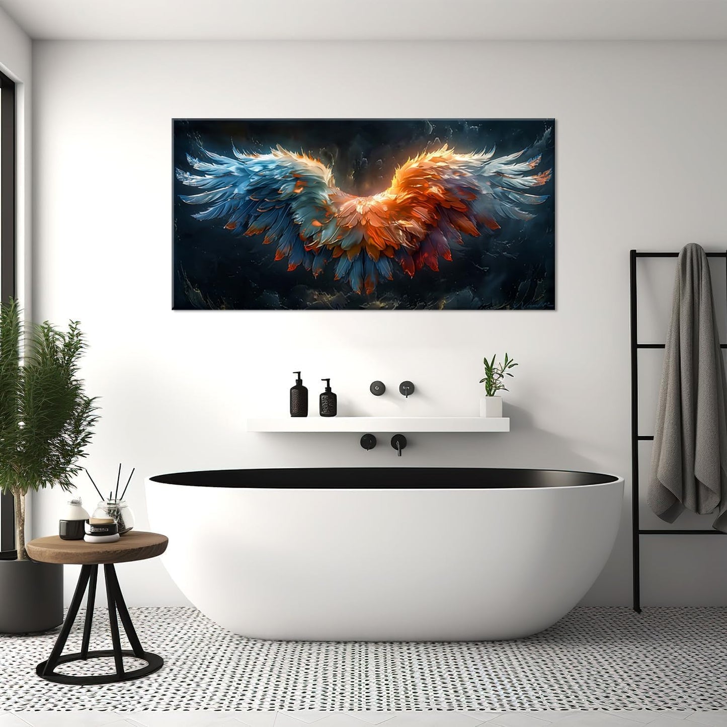 LASMOND Beautiful Colorful Angel Wings Religion Wall Art Decor Artwork for Girls Room Bedroom Living Room (58x28 Inches)