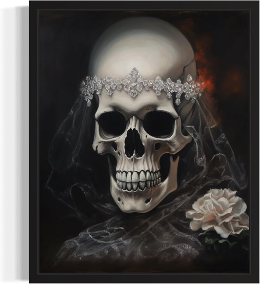 Skull Bride Poster Art Print, Halloween Scary Vintage Wall Art Academia Spooky Painting Decoration for Horror Prints, Gothic Posters Bedroom Decor 89 (Skull Bride, 11 x 14 inches, Unframed)