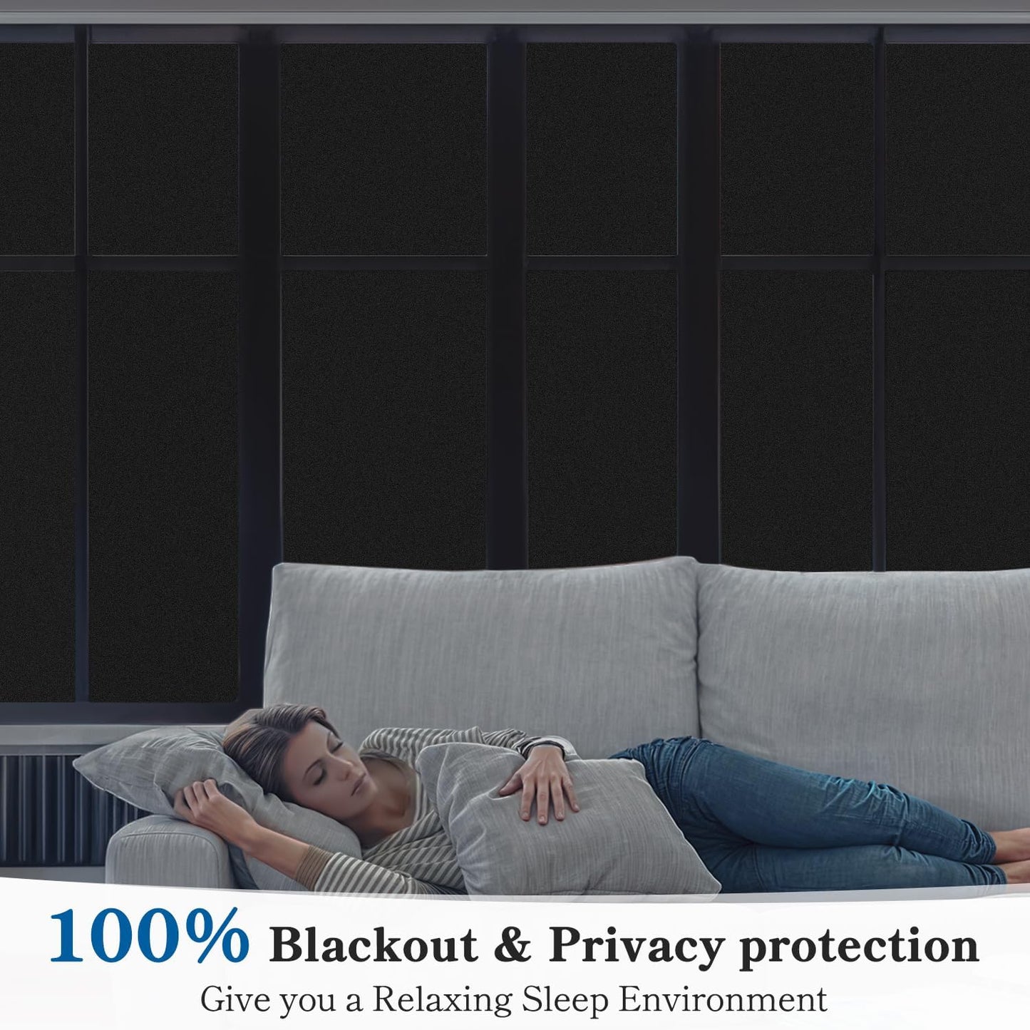 DUOFIRE Blackout Window Film Completely Light Blocking Privacy Window Film Room Darkening Frosted Tint Films for Day Sleep, Non Adhesive Static Cling Films DT-C009 (23.6 x 157.5 Inch)