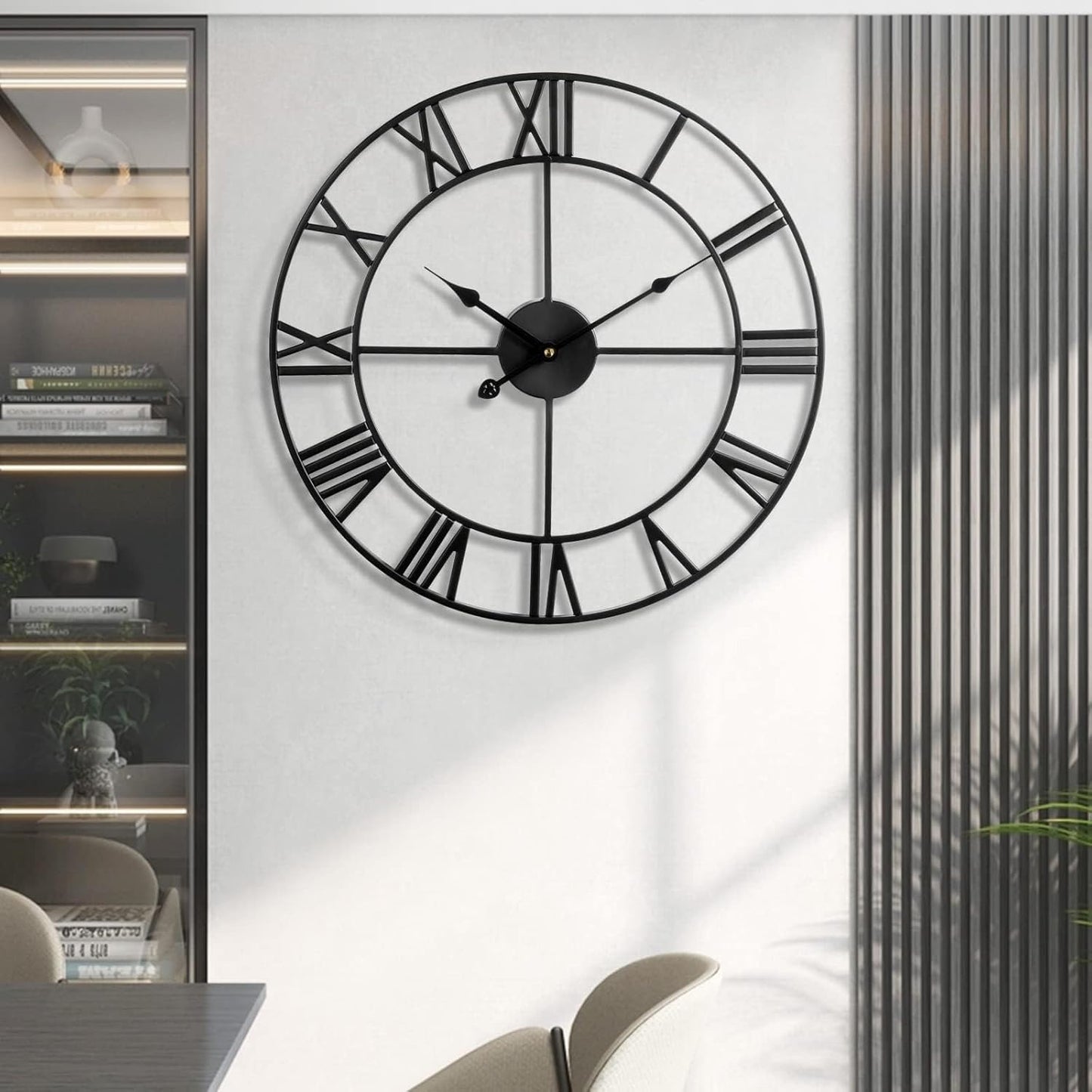 1st owned Large Wall Clock Silent Non-Ticking Roman Numerals Vintage Battery Operated (24 inch,18inch,16inch) Farmhouse Wall Clock for Living Room, Bedroom, Kitchen, Cafe Decor-Black 40CM