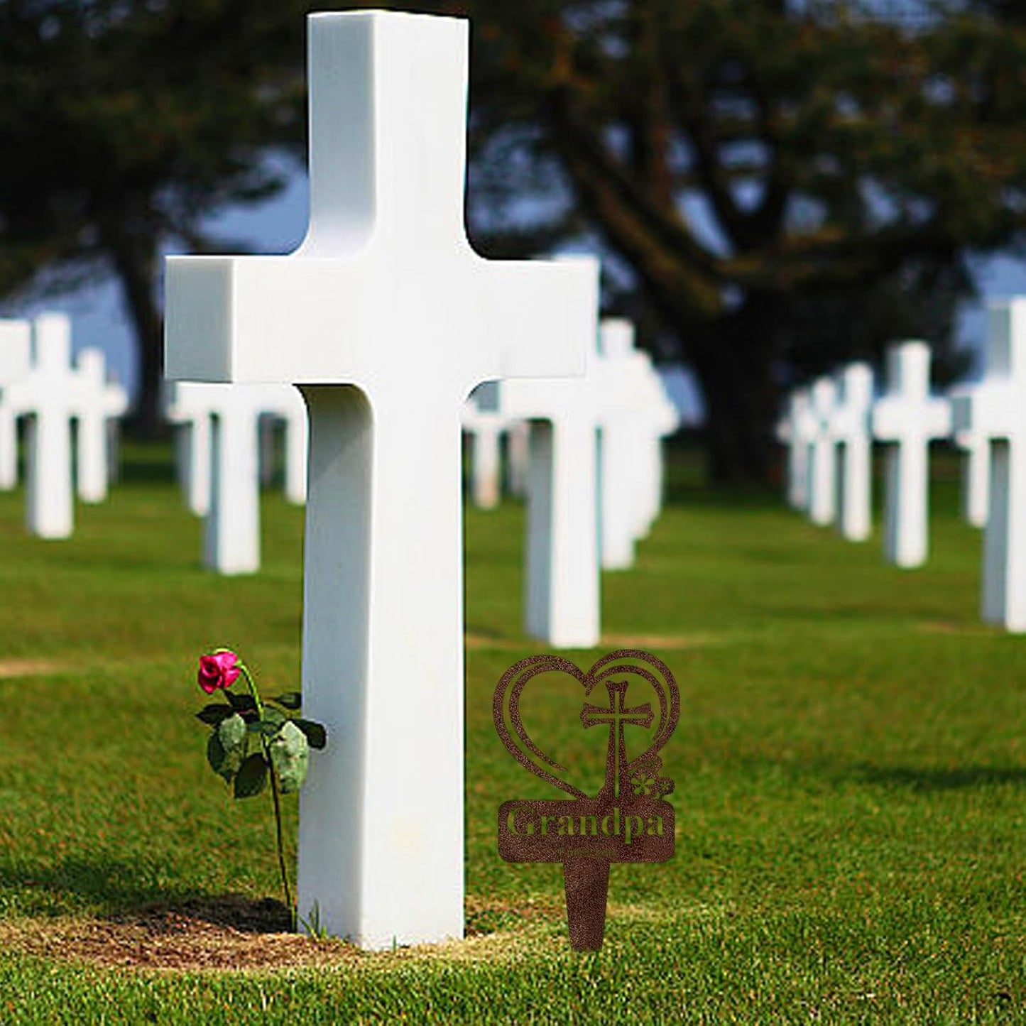 Grandpa Memorial Grave Stake, Cemetery Decorations for Grave Markers 12.5 x 7.2 inch Heart Metal Sympathy Stakes Graveside Plaque Decor Sign for Grandpa Graves, Yard, Garden - Rust-Grandpa