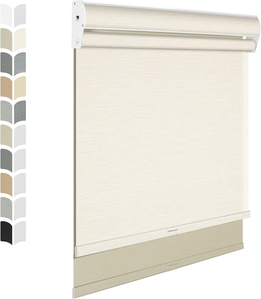 BERISSA Cordless Dual Roller Shades with Cassette Valance, Double Window Shades - Blackout and Light Filtering, Day and Night for Home Office Door. Striped Jacquard Beige. 59 W x 56" H