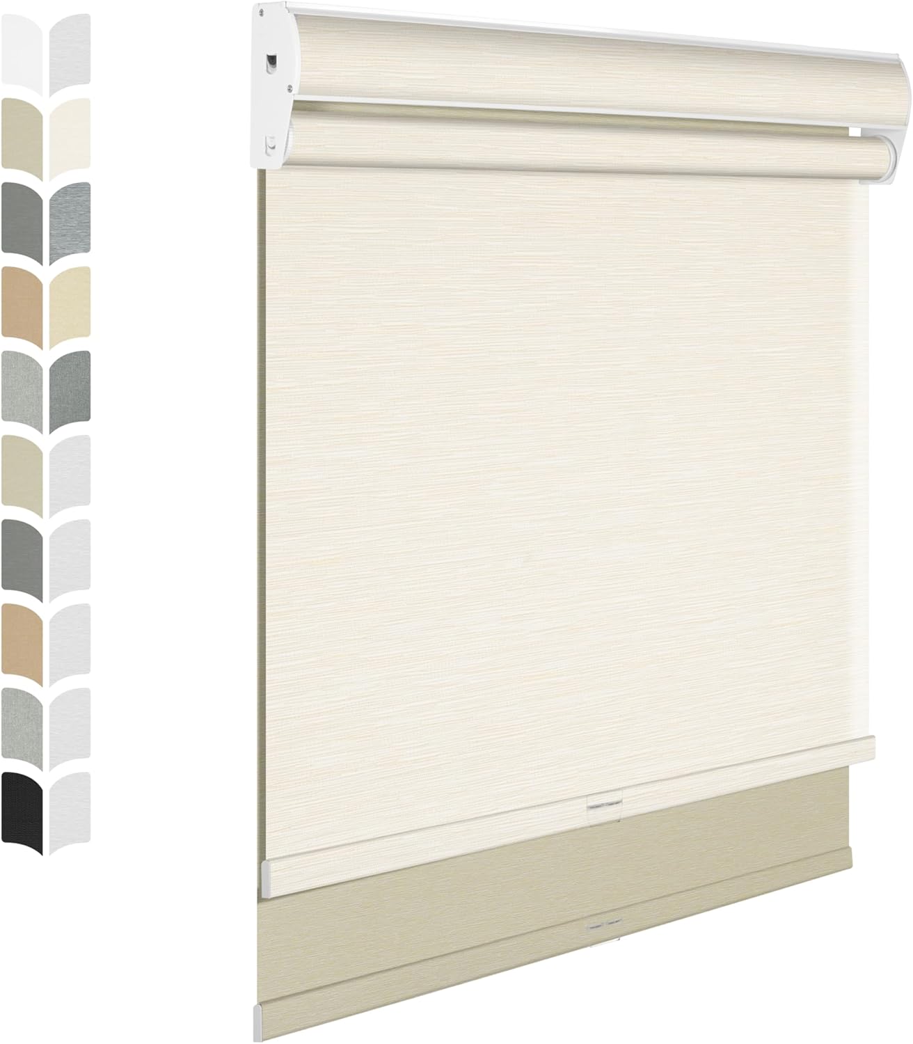 Berissa Cordless Dual Roller Shades with Cassette Valance, Double Window Shades Blackout and Light Filtering, Day and Night for Home Office Door. Striped Jacquard Beige. 45 W x 44" H