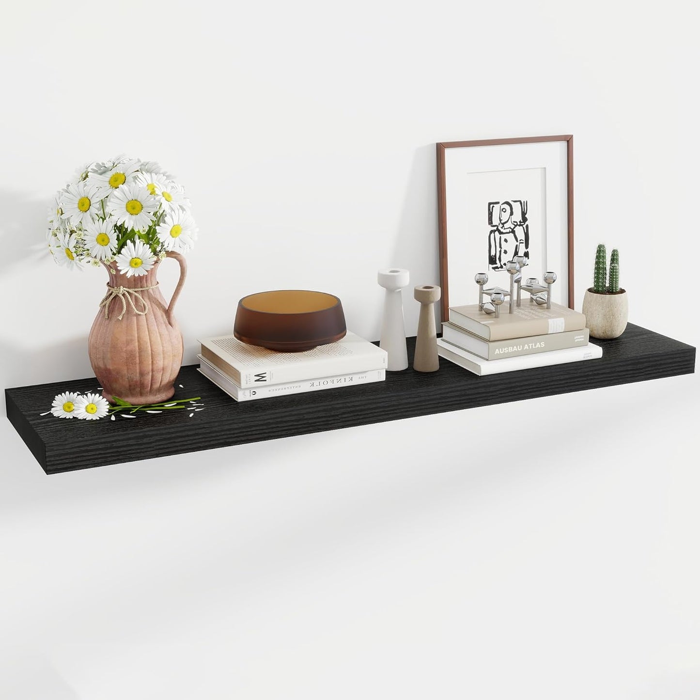 48 Inch Floating Shelves, 12 Inch Deep Floating Shelves for Wall, Floating Shelf with Invisible Brackets, Deep Shelves for Bathroom, Bedroom, Living Room, 1 Pack, Black