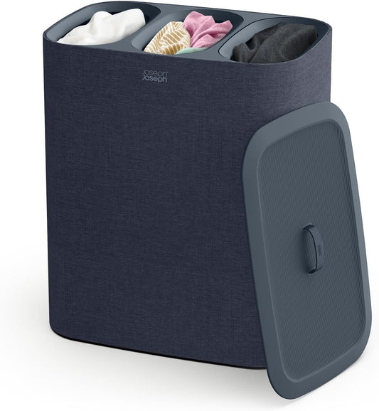 Joseph Joseph Tota Trio 90 liter/23.8 gallon Laundry Hamper Separation Basket with lid, 3 Removable Washing Bags with Handles- Black