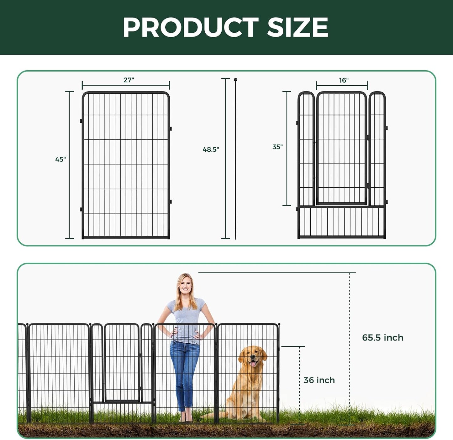 FXW Garden Fence Outdoor for The Yard – 45in(H) x 4.4ft(L) Heavy Duty Metal Animal Barrier for Dog and Rabbit, Decorative Dog Fence, 2 Panels, Black