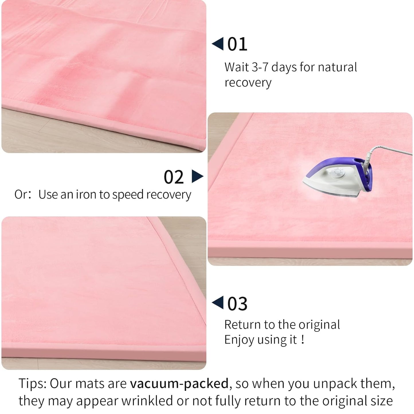 ACOMOPACK Baby Play Mat for Floor 1.3" Thick Memory Foam Play Mat 39"×59" Tummy Time Crawling with Non-Slip Bottom for Living Room,Nursery,Soft Velvet Playpen Mats for Kids,Infants（Pink）