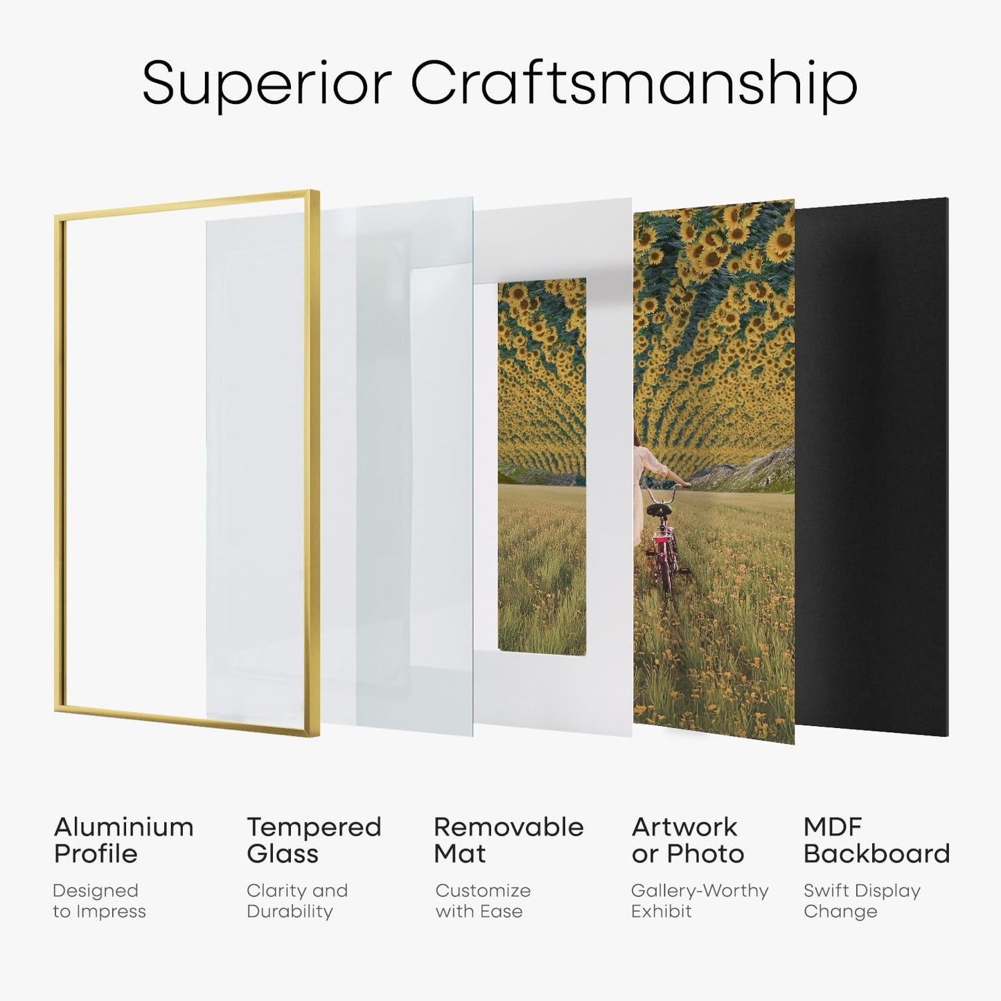 Homeforia 6x8 Picture Frame Gold, High End Metal 6 x 8 Frames with Mat 5 by 7 for Print, Photo Frame 6x8 Gold Matted to 5x7 inches Art, 6by8 Wall or Tabletop Frames, Tempered Glass, Wall Kit, Set of 1