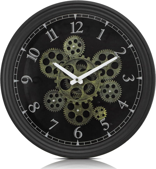 CLXEAST 15 Inch Real Moving Gear Wall Clock, Vintage Industrial Steampunk Metal Wall Clocks for Living Room Decor,Kitchen, Home Office,House Warming Gifts New Home