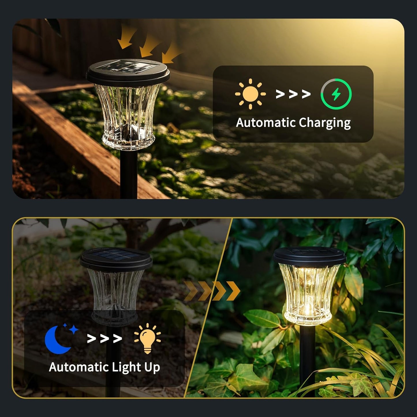 Glass Solar Pathway Lights Outdoor Waterproof, Decor Landscape Lighting with Modular Design, 3000K LED, Auto On/Off Solar Stake Light for Yard Garden Driveway Walkway Lawn, Warm White (3 Pack)