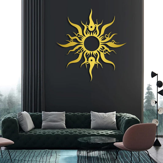 Hotuijxca Metal Wacky Sun Wall Art, Wacky Sun Metal Decor for Livingroom, Bedroom (Gold, 35"x34"/90x87cm, metal wall art)