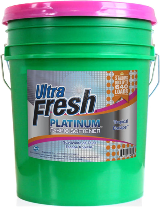 Ultra Fresh 5 Gallon Platinum Fabric Softener for All Machine Types, Liquid Laundry Softener, Up to 640 Loads, Tropical Escape