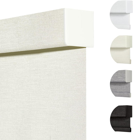 Persilux Blackout Shades for Windows Cordless Roller Blinds, Roller Windows Shades for Home with Fabric Attached Valance, UV Protections Easy Installation for Door/Office, Limestone(45" W x 84" H)