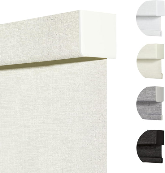 Persilux Blackout Shades for Windows Cordless Roller Blinds, Roller Windows Shades for Home with Fabric Attached Valance, UV Protections Easy Installation for Door/Office, Limestone(61" W x 56" H)