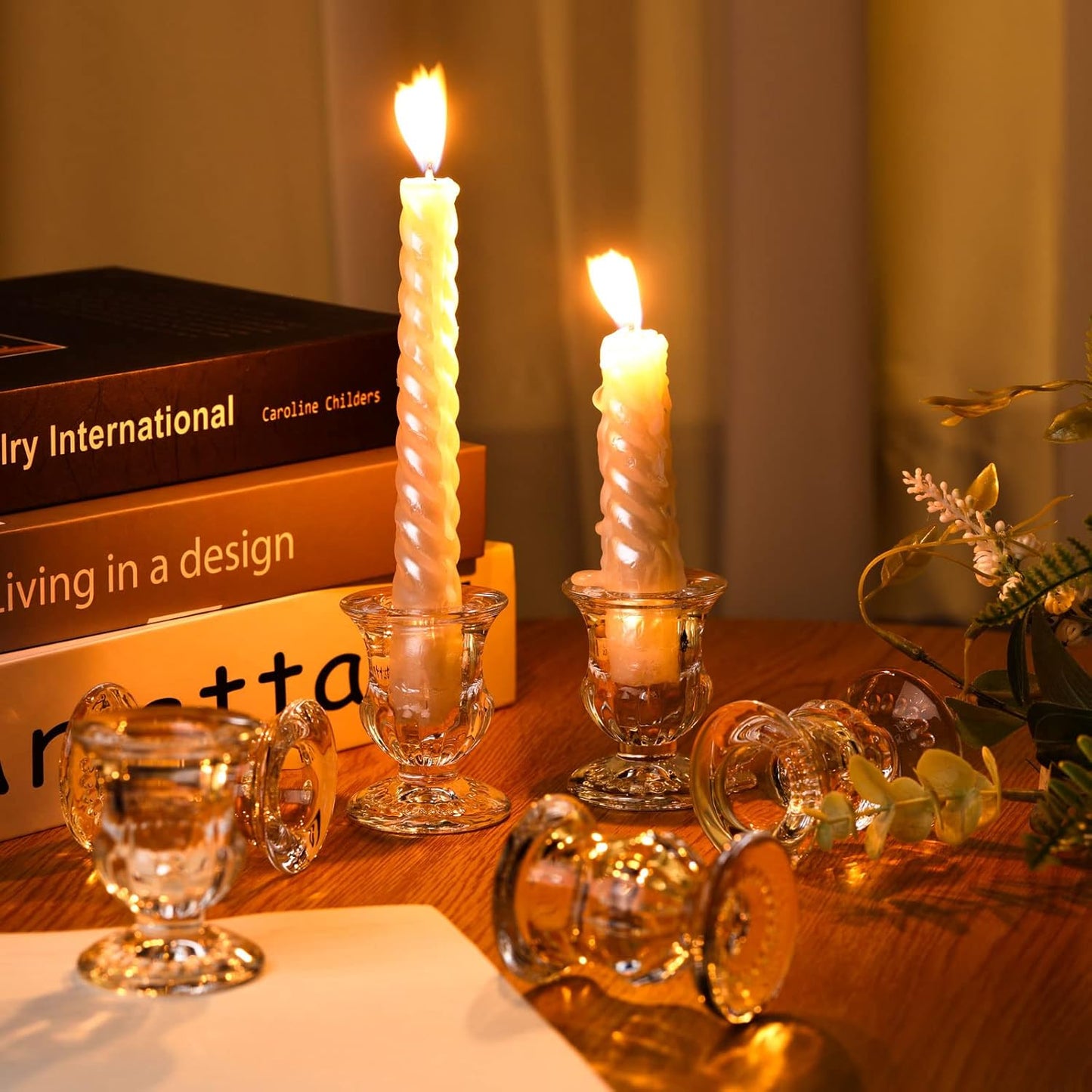 Foaincore 48 Pcs Glass Candlestick Holders Bulk 2.5 Inch Taper Candle Holders Small Ritual Candle Stand Table Centerpieces for Wedding Christmas Valentine's Festival Party Dining Decorations