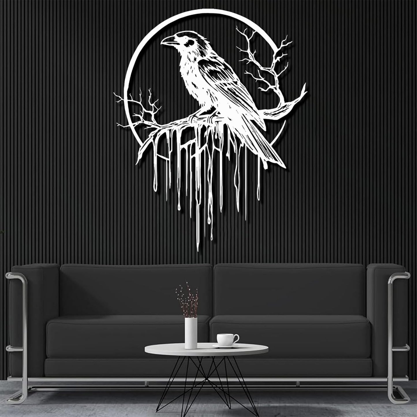 Crow Metal Wall Decor, Raven Wall Art, Large Gothic Raven Decor Hangings, Bird Wall Decor, Metal Tree Branch Decor, Ravens Sign, Raven Art for Living Room (Black, 19"x15" | 47x38cm, metal wall art)