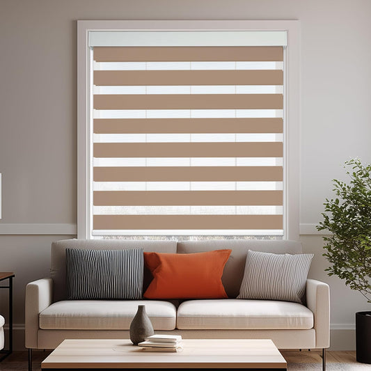HESTIA Cordless Zebra Blinds Light Filtering Roller Shades UV Blocking Blackout Privacy Indoor Window Blind for Home Office Day and Night, Beige,24" W x 60" H