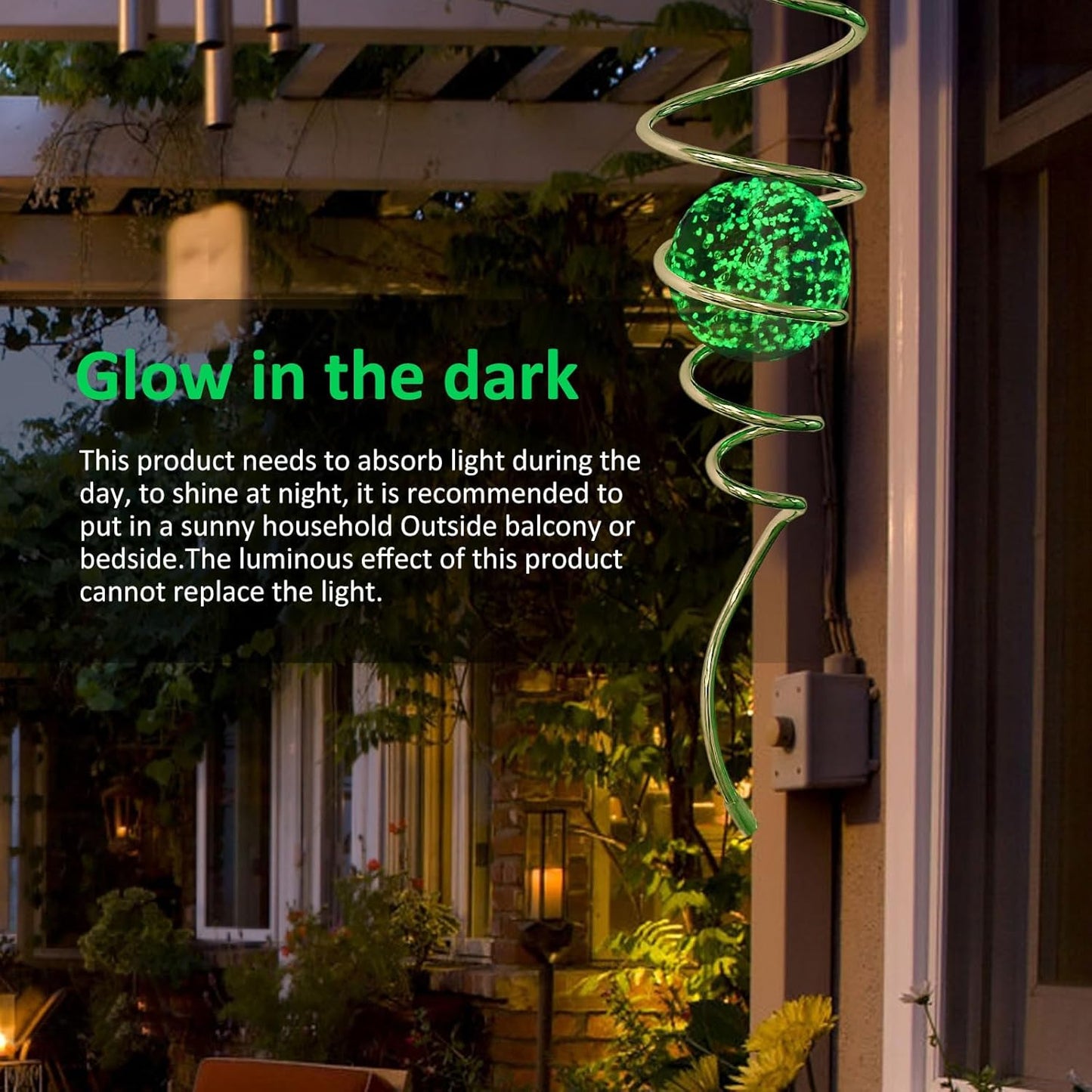 Glow in The Dark Wind Spinner Tail Gazing Ball Spiral Decorative Spiral Tail Wind Spinner Stabilizer Sun Catcher,Indoor Outdoor Hanging Art Garden Decoration Wind Sculpture Stabilizer-13in