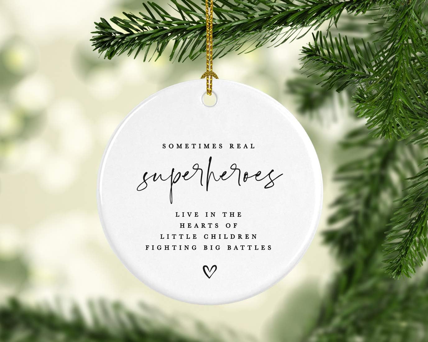 Andaz Press Round Ceramic Porcelain Christmas Tree Ornament for Teacher Thank You Gift, Sometimes Real Live in The Heart of Little Children Fighting Big Battle, Heart Graphic, 1-Pack Autism Therapist