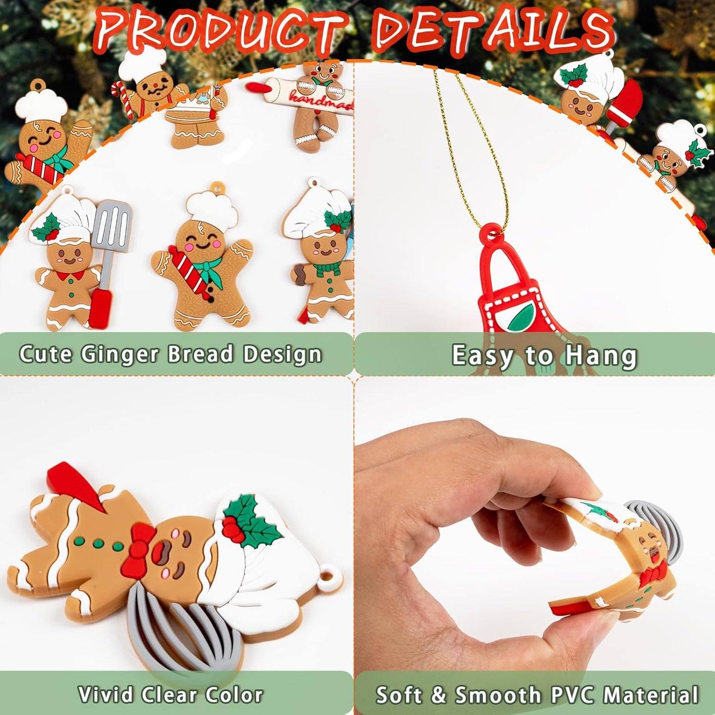 24pcs Gingerbread Christmas Decoration for Tree - Cooking Gingerbread Man Ornaments Christmas Hanging Decor for Christmas Tree Home Kitchen Decor Party Supplies