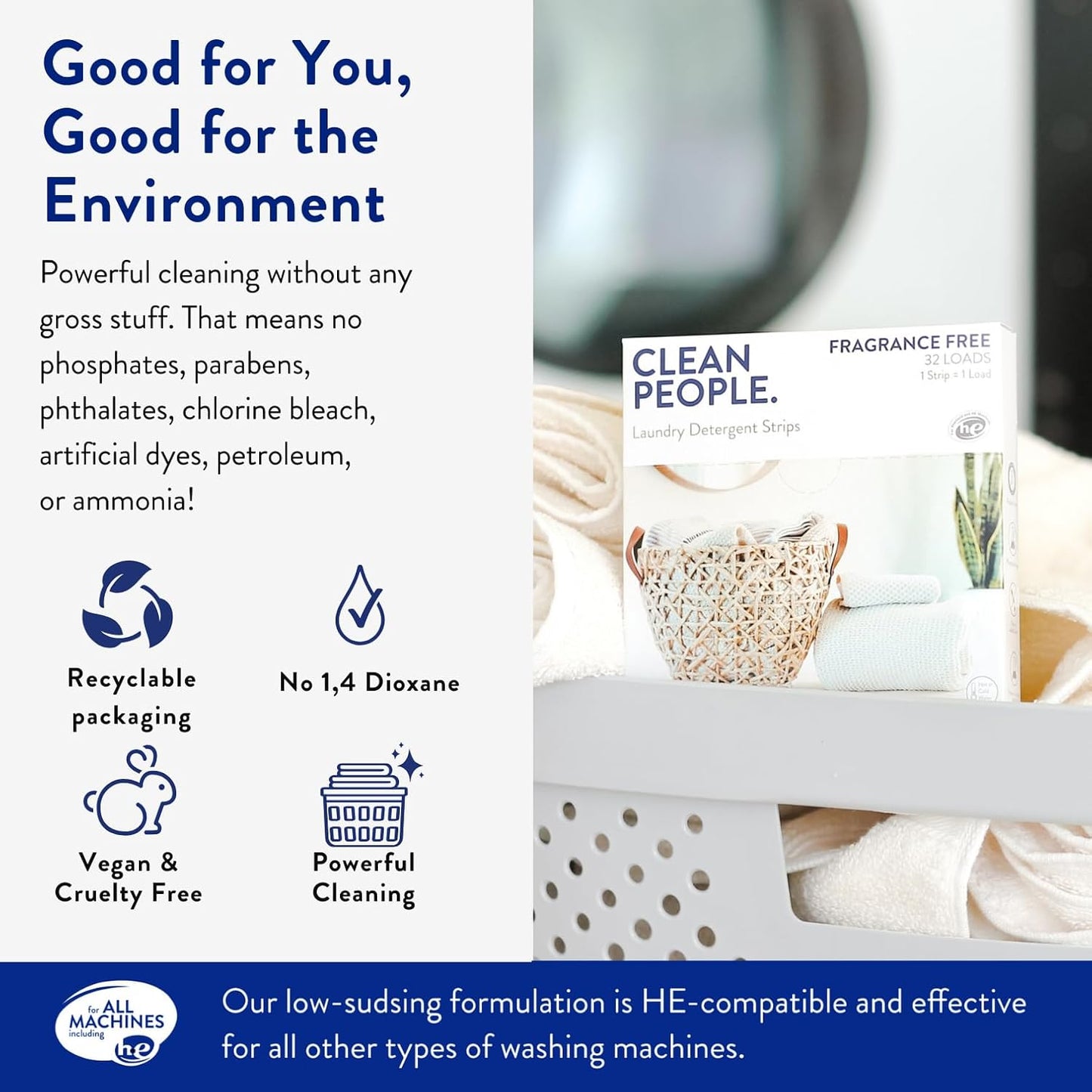 The Clean People Laundry Detergent Sheets - Laundry Soap - Ultra Concentrated, Recyclable Packaging, Stain Fighting - Peppermint, 96 Pack