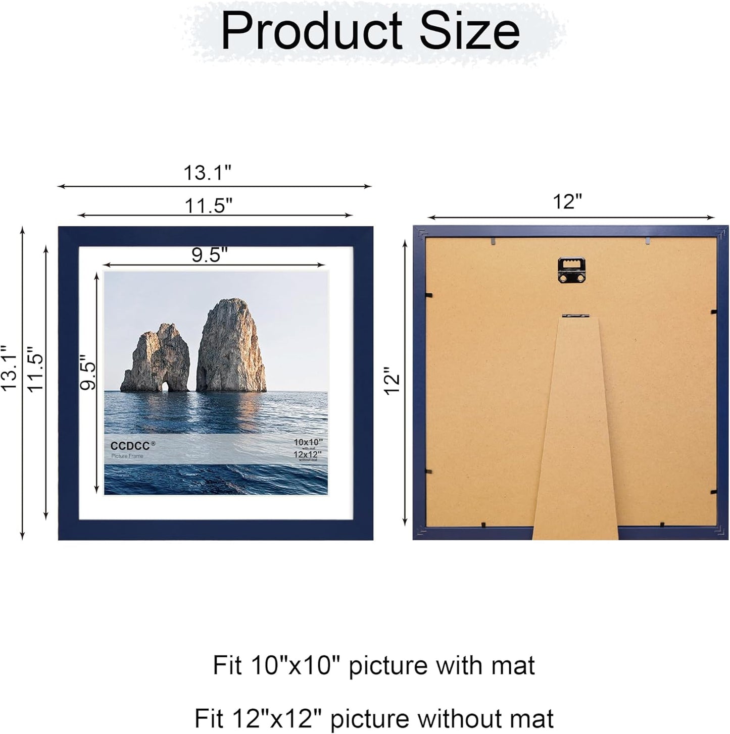 12x12 Picture Frame Set of 4, 12 x 12 Wood Photo Frames with Mat for 10x10 or 30x30cm Diamond Painting Art, Wooden Frame with Real Glass Cover for Wall and Tabletop Display,Blue