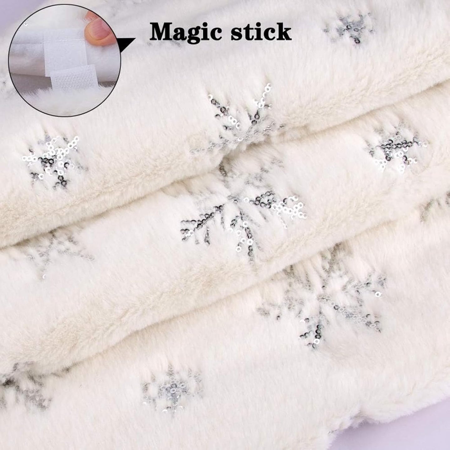 48inch White Christmas Tree Skirt Tree Carpet Blanket, Soft 4ft Xmas Christmas Tree Blanket with Silver Snowflake White Faux Fur Carpet for Christmas Holidays