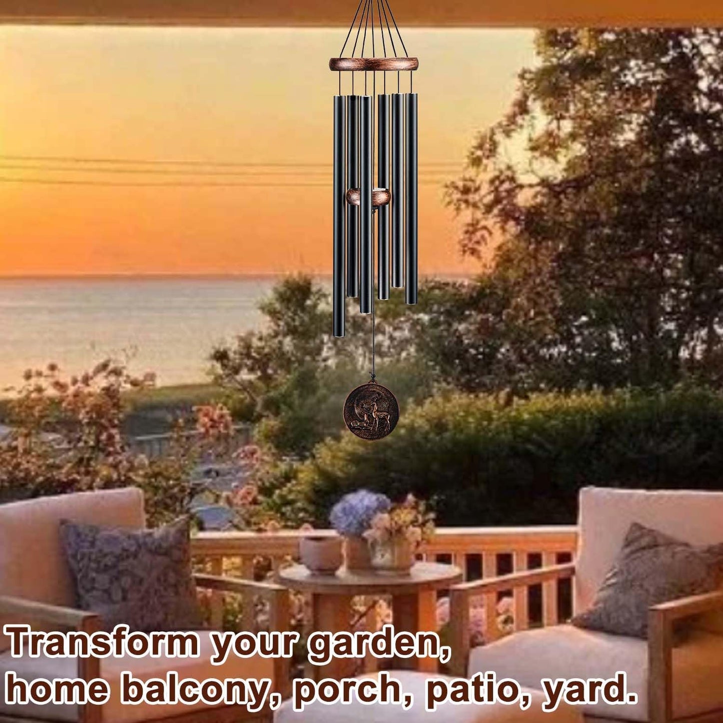 Wind Chimes for Outside, Deer Deep Tone Vintage Wind Chime Outdoor Clearance, Sympathy/Memorial/Festivals/Birthday Gift for Mom Dad Grandma, Home Garden Patio Decor (32" Deer)