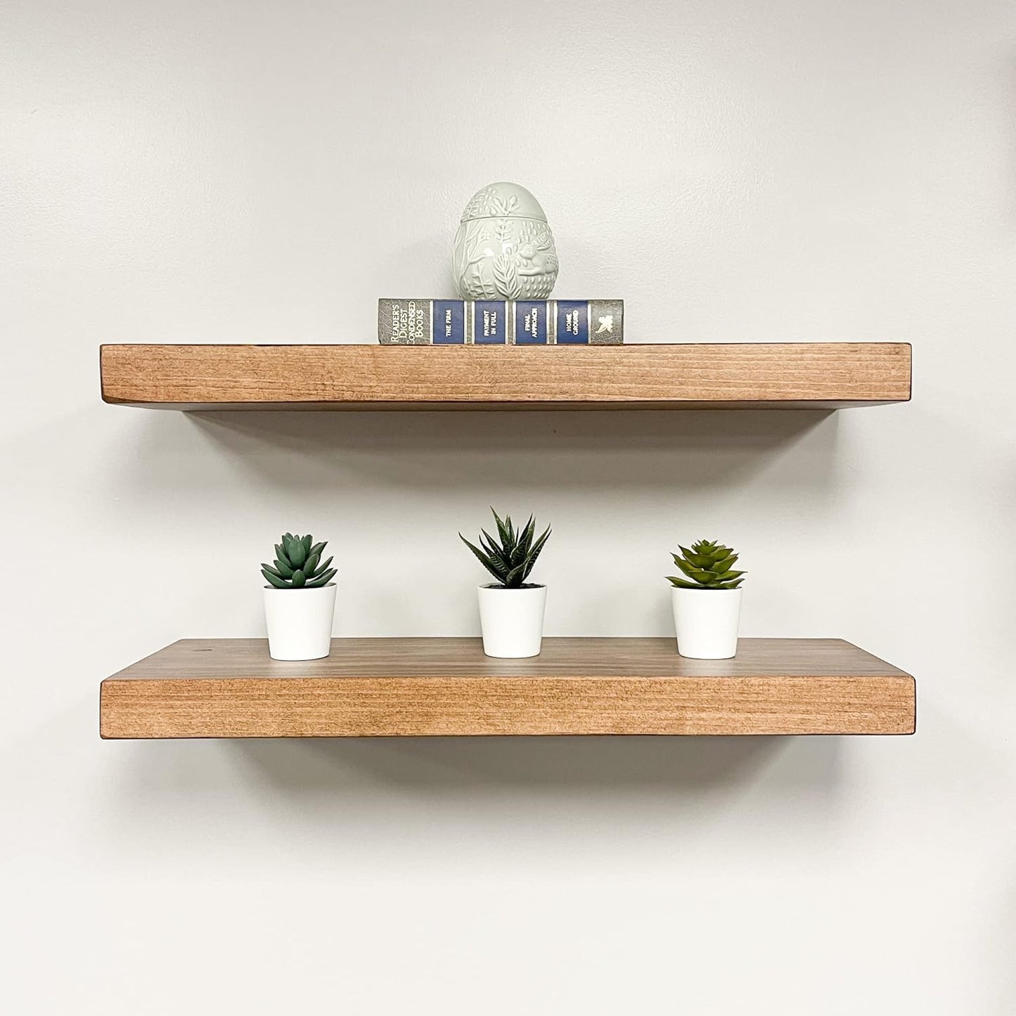 URBANDI, Rustic Floating Shelves, Set of 2, Hidden Bracket, Solid Wood, Heavy Duty, Wall Mounted Shelves, (Brown, 60Wx10D)