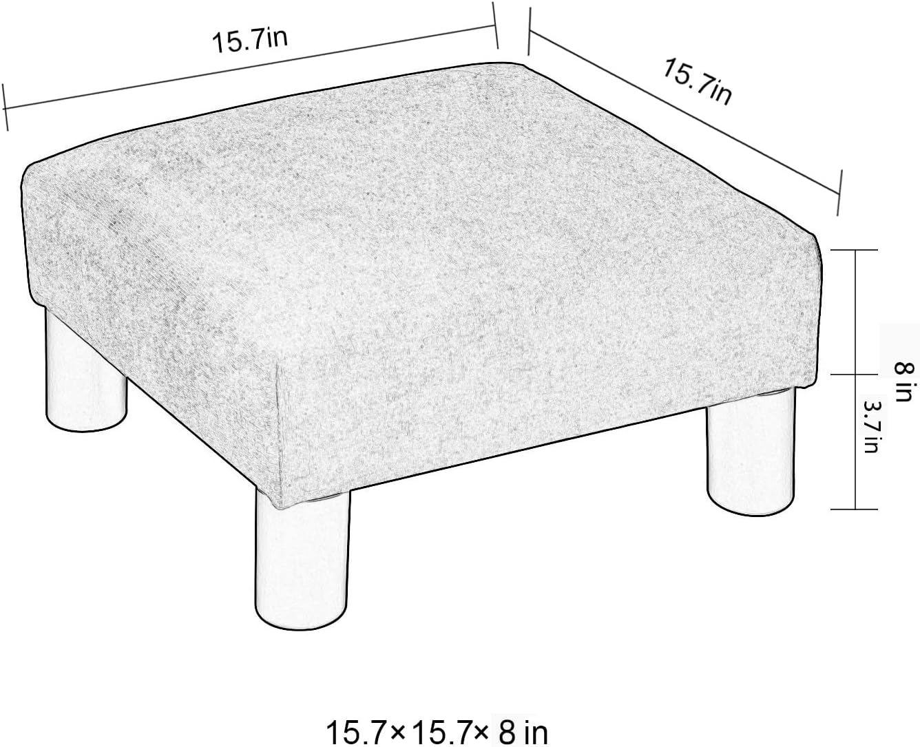Joveco 15'' Small Foot Rest Stool Ottoman- Upholstered Footstool and Ottomans Small Footrest for High Beds- Lightweight and Portable, Light Gray