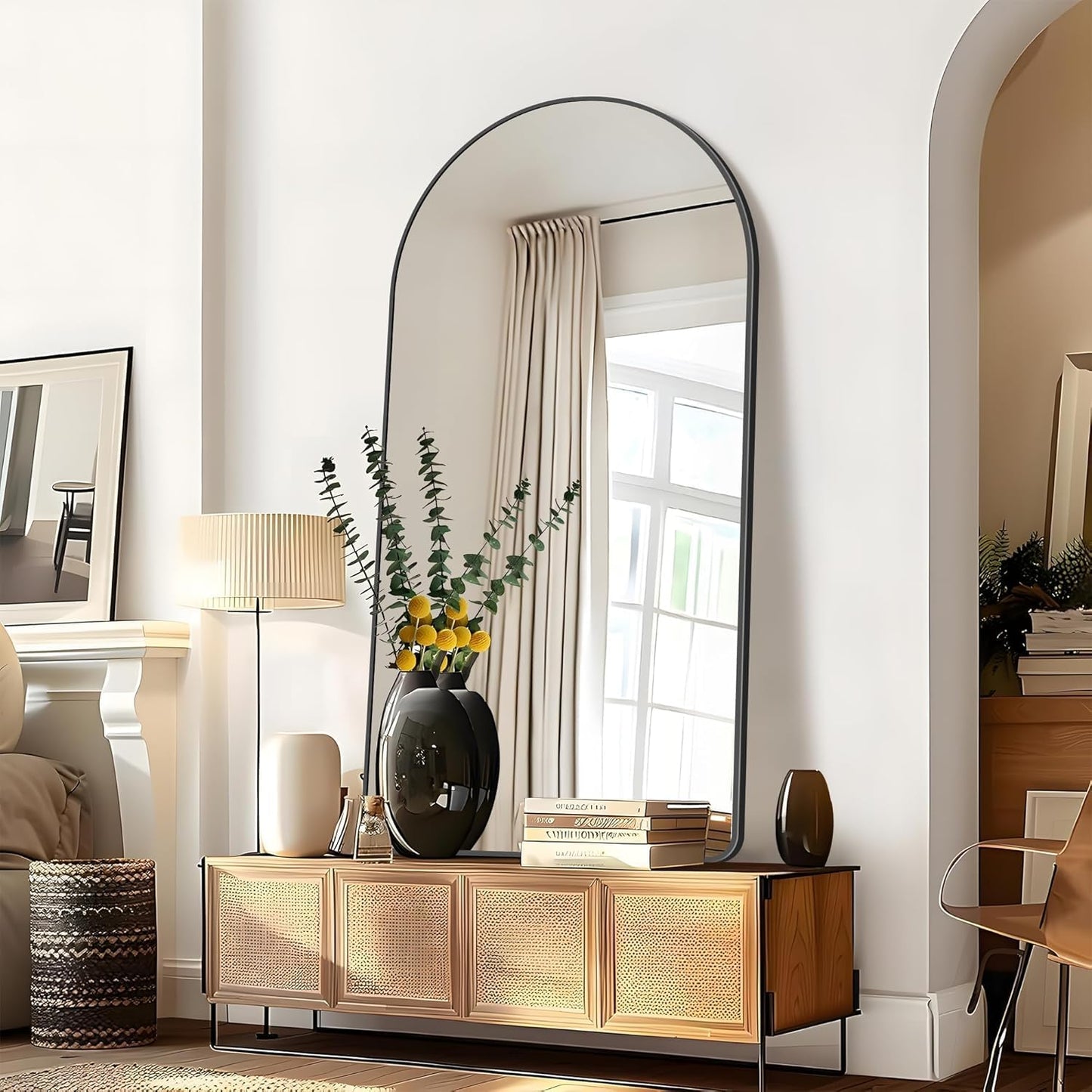 Arched Bathroom Mirror, 55"x30" Black Arched Mirror for Bathroom, Wall Mounted Mirror, Black Vanity Wall Mirror Metal Frame for Bedroom, Entryway, Living Room, Vertically Hanging