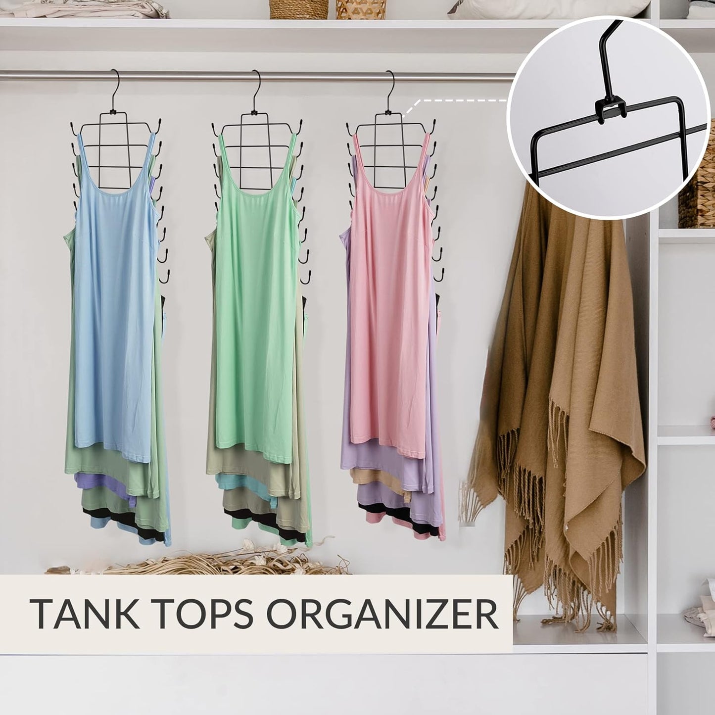 ZEDODIER Tank Top Hanger, 4 Pack Space Saving Bra Hangers, Non-Slip Hanging Sport Bras Holder, Closet Organizers and Storage for Camisoles Tank Tops Bras Ties Swimsuits Strappy Dress, Black