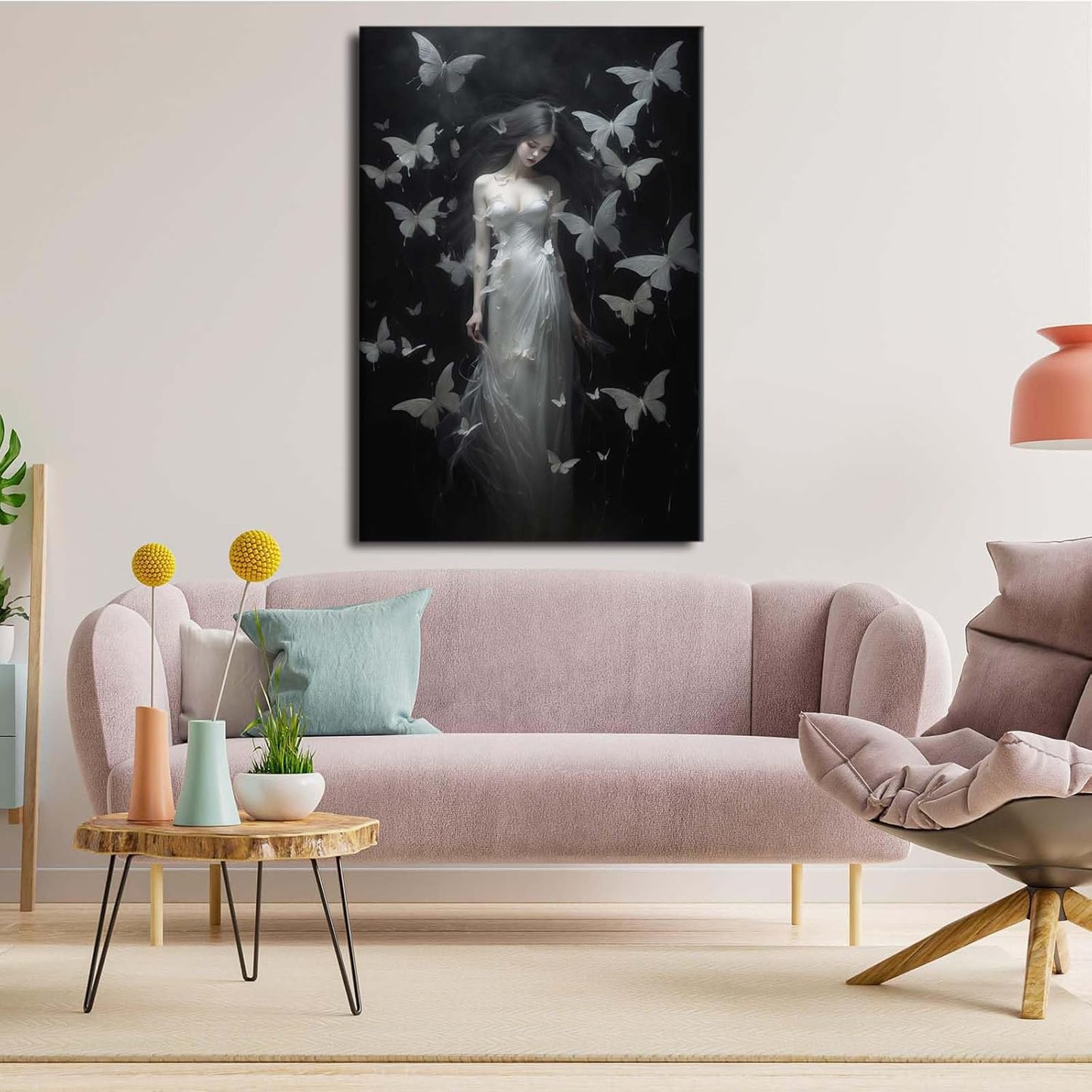 JFHCQJPK Vintage Gothic Feminine Canvas Wall Art Print Butterfly Poster Moody Female Wall Art Retro Artwork Dark College Decor for Home Bedroom32x48in Frameless
