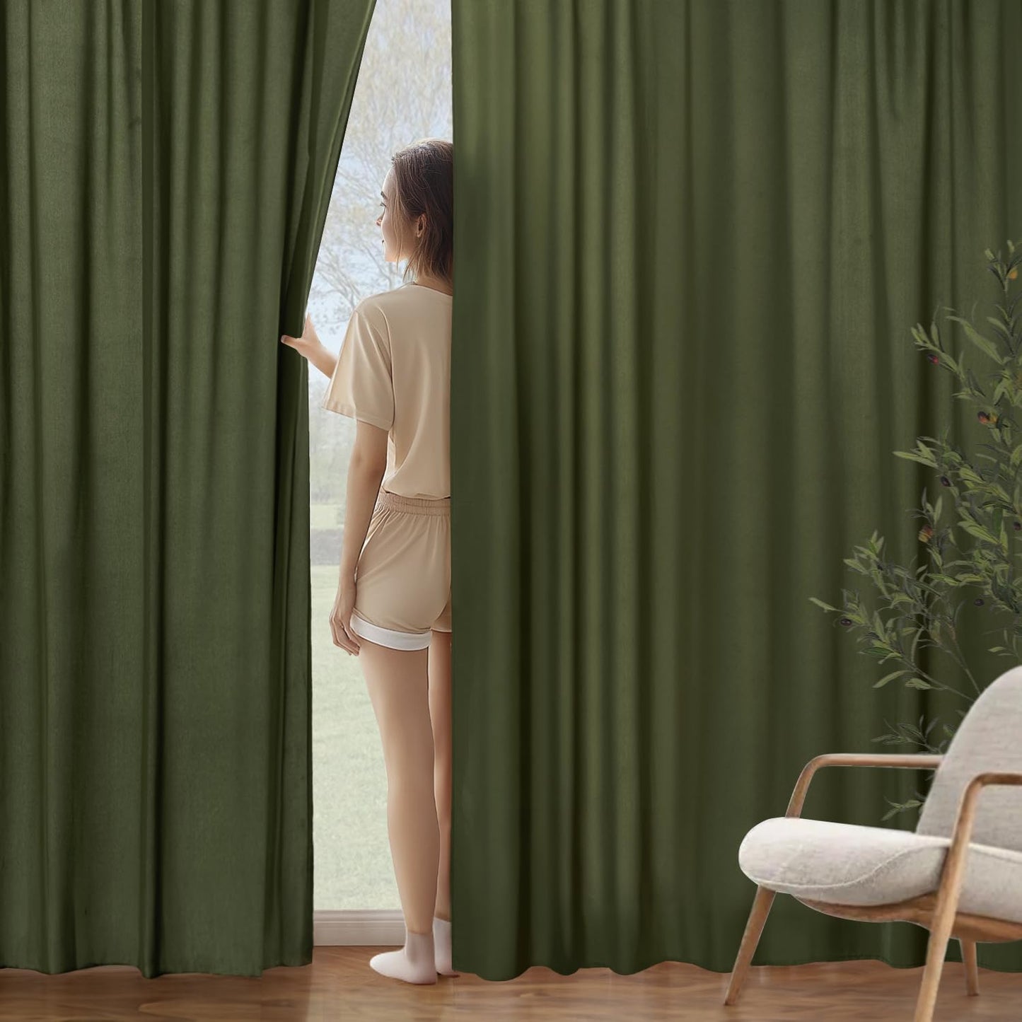 MIULEE Olive Green Privacy Sheer Curtains That Let Light in 63 Inches Long Non-See-Through Semi Sheer Curtain Light Filtering Window Curtains Drapes for Living Room Bedroom 2 Panels Set 42 X 63