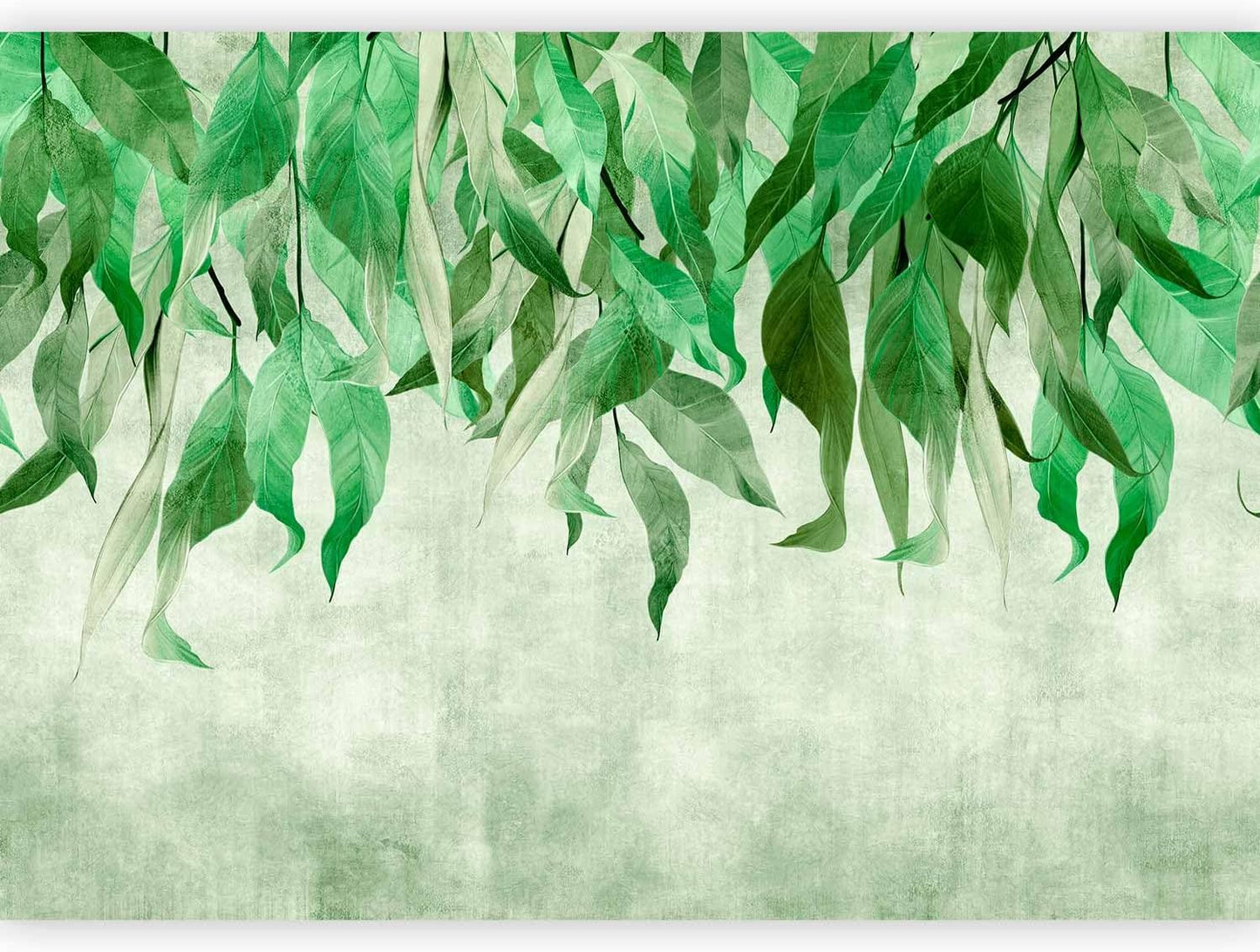 artgeist Premium Wall Mural Hanging Leaves 157x110 in - Non-Woven Wallpaper Fleece Wall Decor Photo Print Picture Image Design Nature Botanical Concrete Green Like Painted b-C-10146-a-a