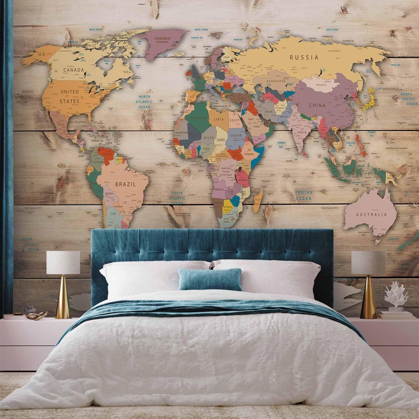 artgeist Premium Wall Mural World Map 118x83 in - XXL Non-Woven Wallpaper Fleece Wall Decor Photo Print Picture Image Design Home Map of The World k-B-0009-a-b