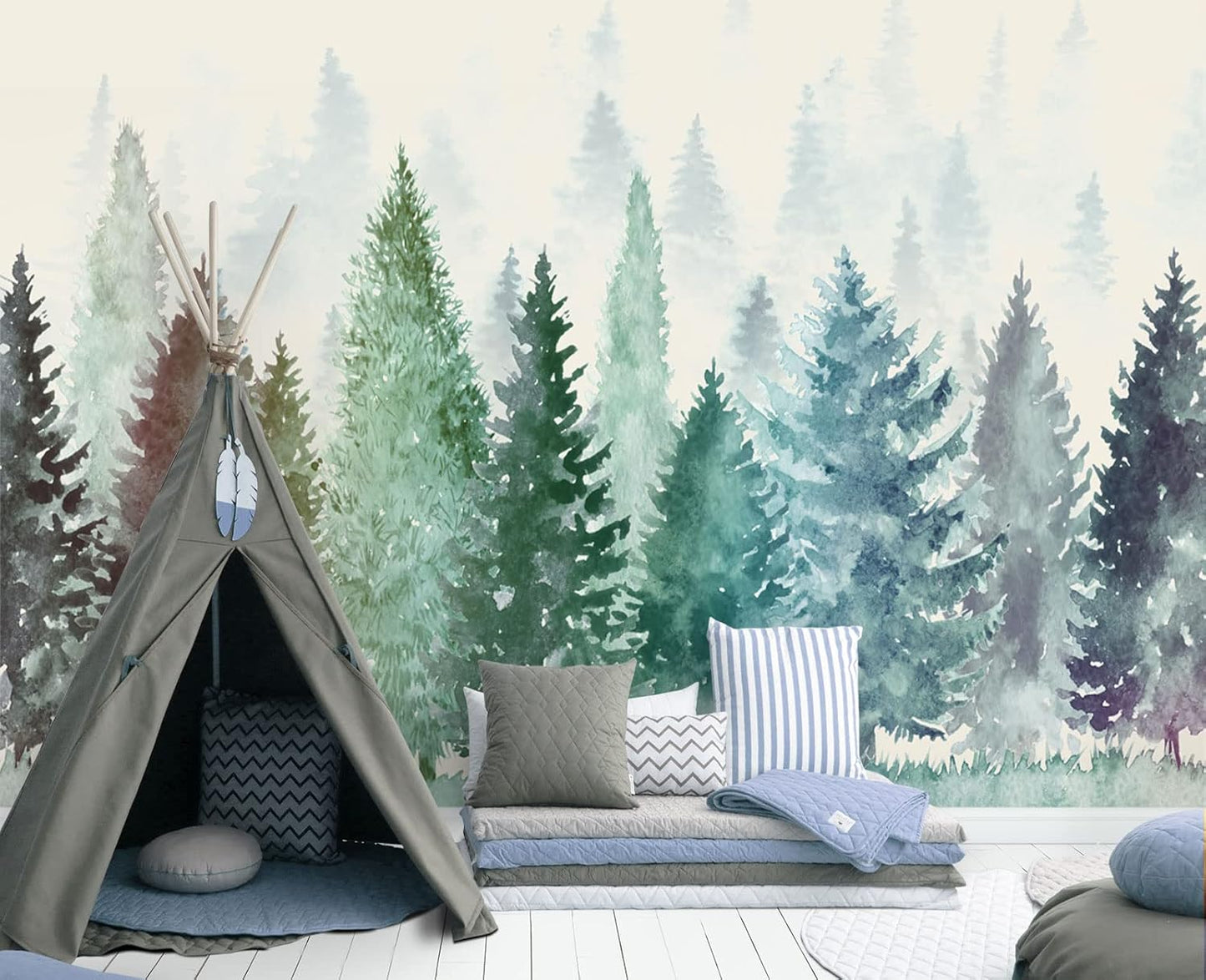 Colorful Watercolor Forests Children's Nursery Wall Mural Wallpaper 137" x 100"