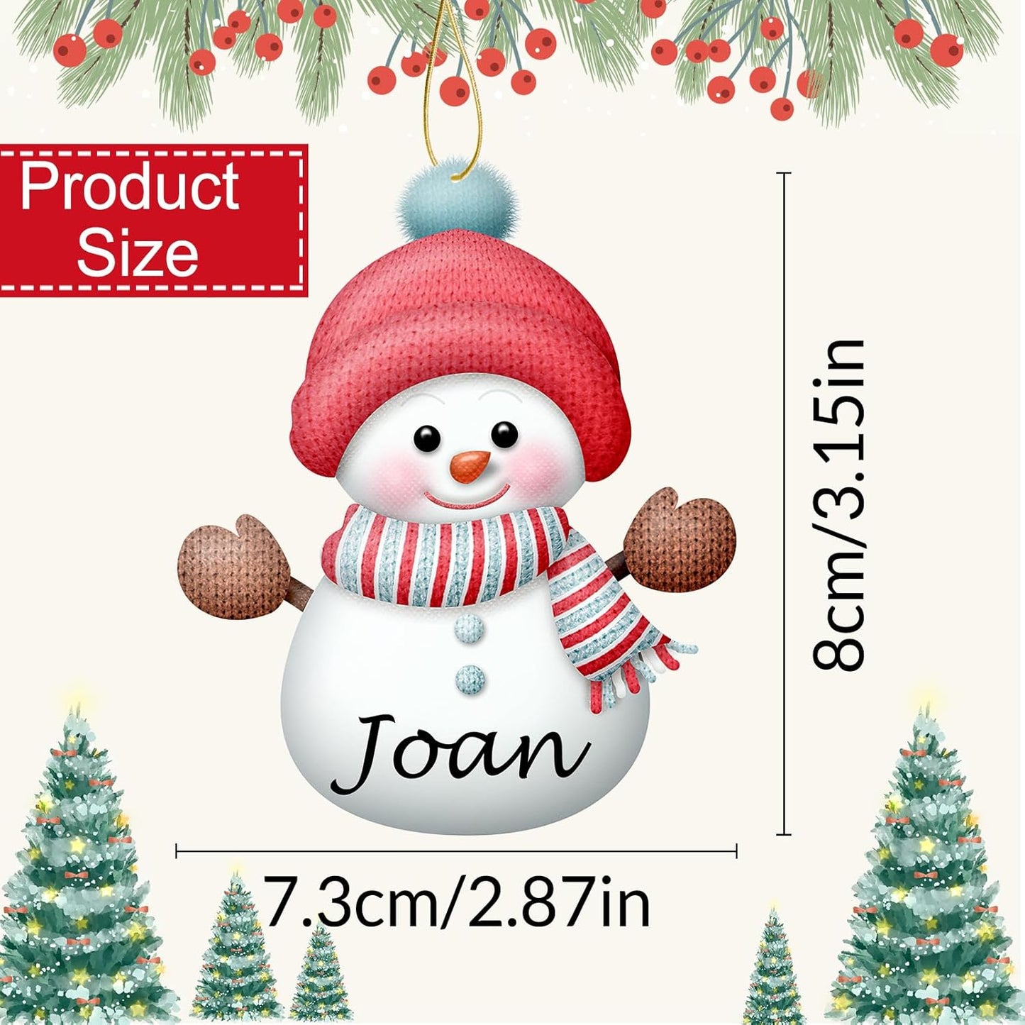 Personalized Christmas Ornaments with Names Snowman Custom Family Ornament Customized Xmas Tree Hanging Wood Decoration Gift 3.15"（8cm） Green