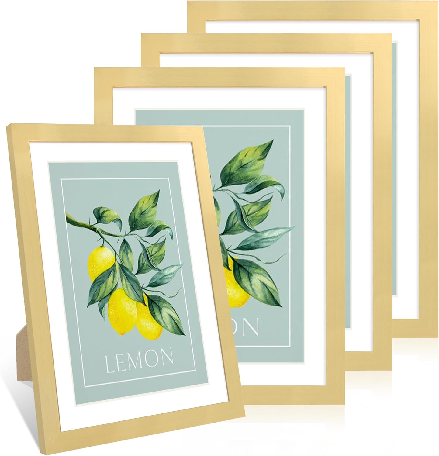 10x14 Picture Frame Set of 4, 10 x 14 Wood Photo Frames with Mat for 8x12 or 30x40cm Diamond Painting Art, Wooden Frame with Real Glass Cover for Wall and Tabletop Display,Gold