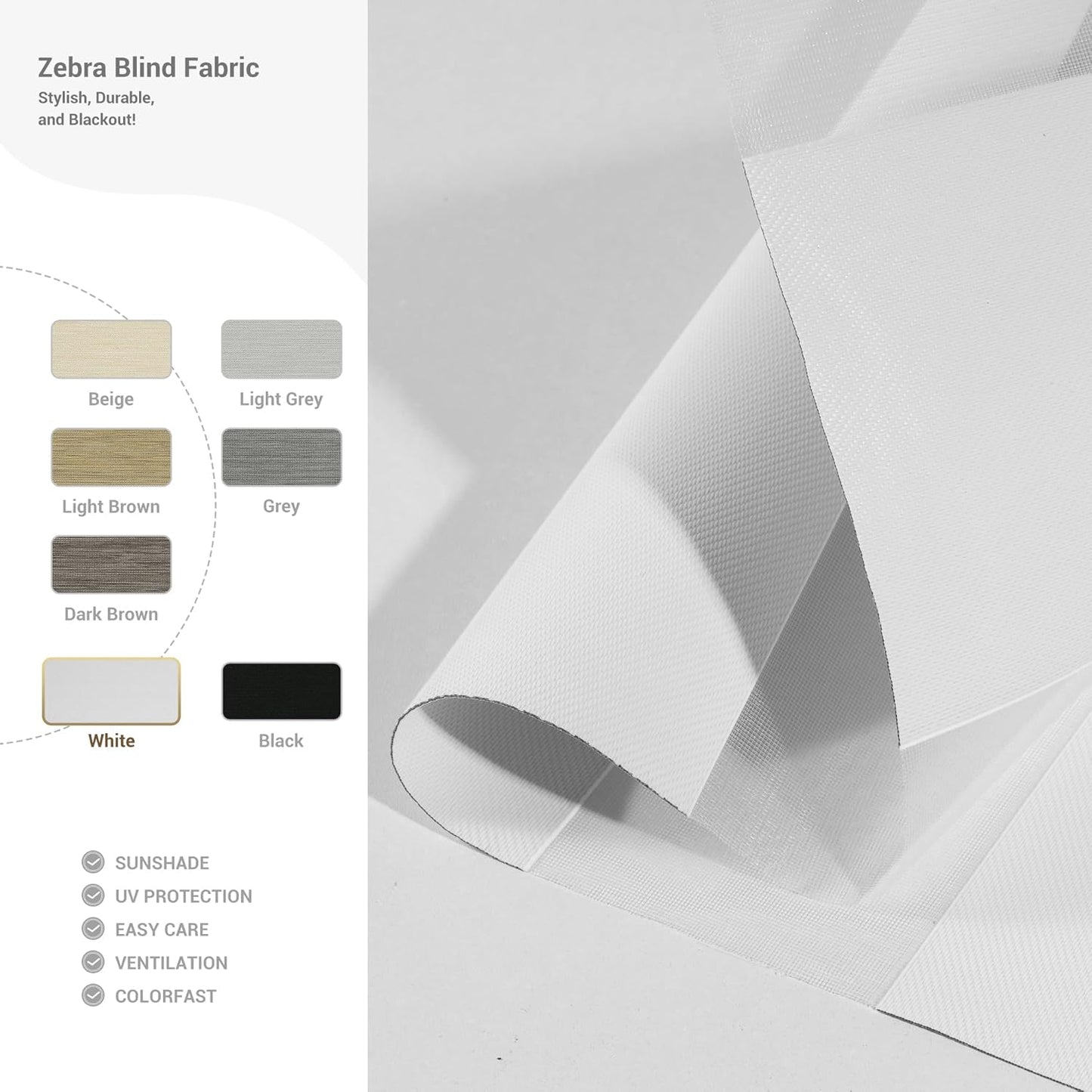 Cordless Zebra Blinds for Windows, Blackout Interior Blinds,Easy to Install,UV Protection,for Offices and Home,Custom Roller Shades, Solid White, 71" W x 72" H