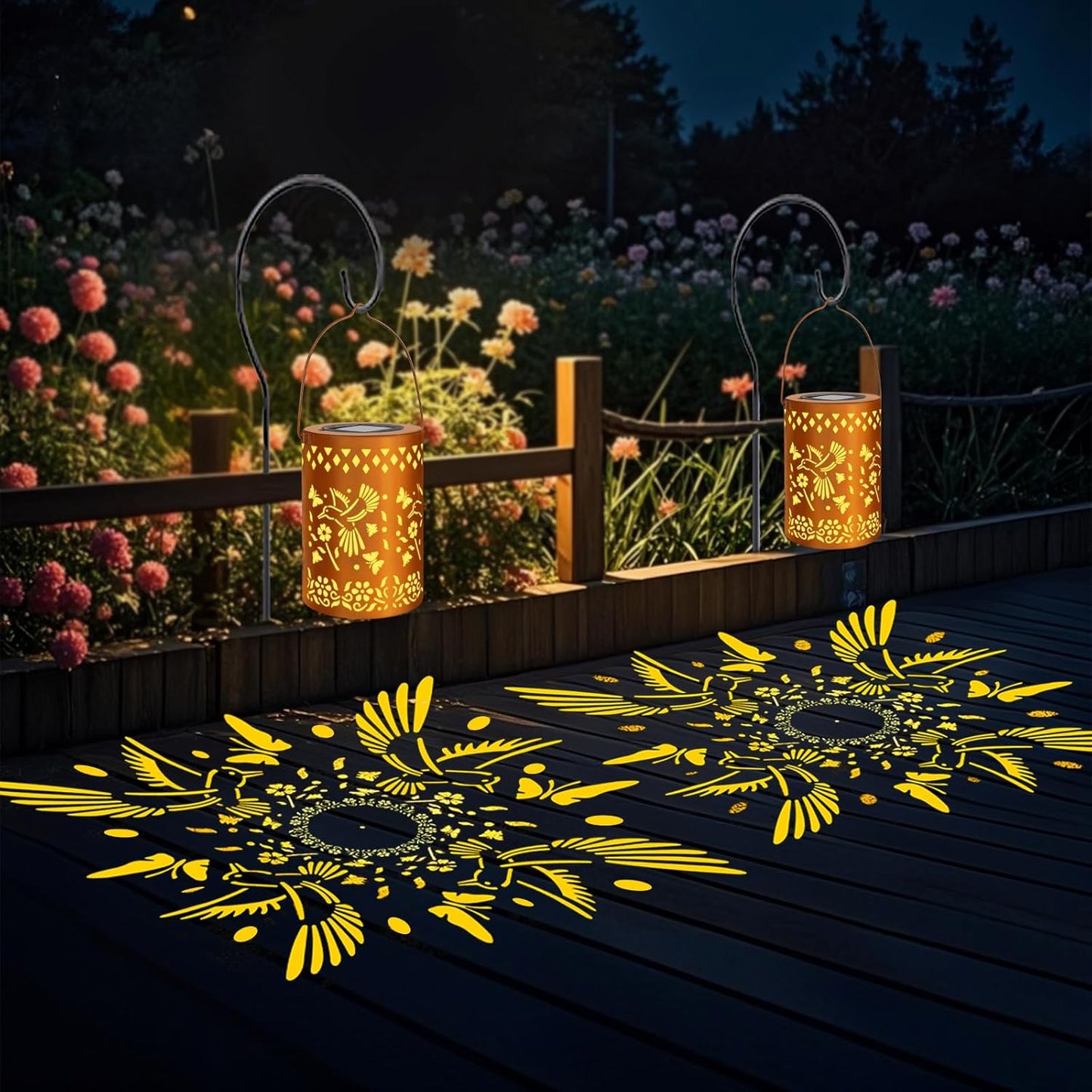 Solar Lanterns Outdoor Waterproof Hummingbird Garden Decor Birthday Gifts for Women Mom Grandma Hanging Solar Lights Metal Decoration for Yard, Patio, Backyard, Porch, Garden, 2 Pack