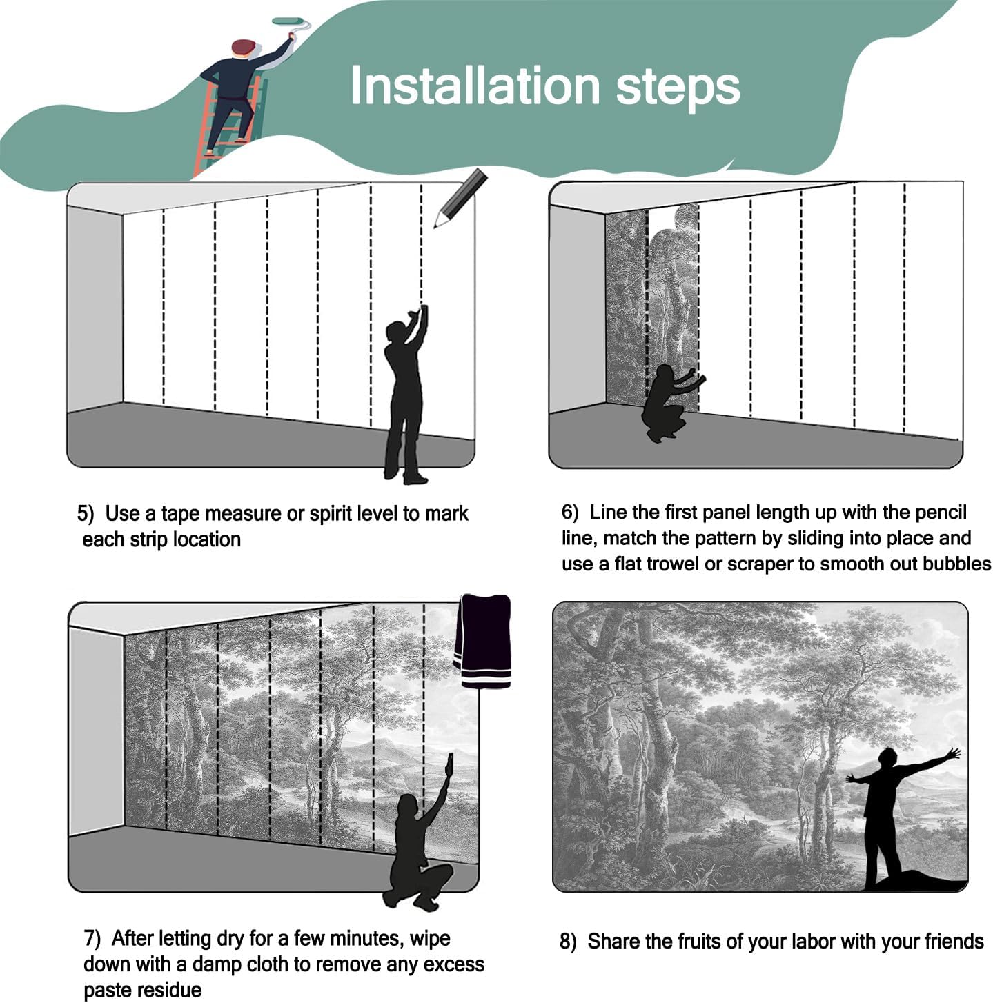 -Vintage Forest Fabric Wallpaper Grey Tree Mural Living Room 180" x 115" (Not Peel and Stick)