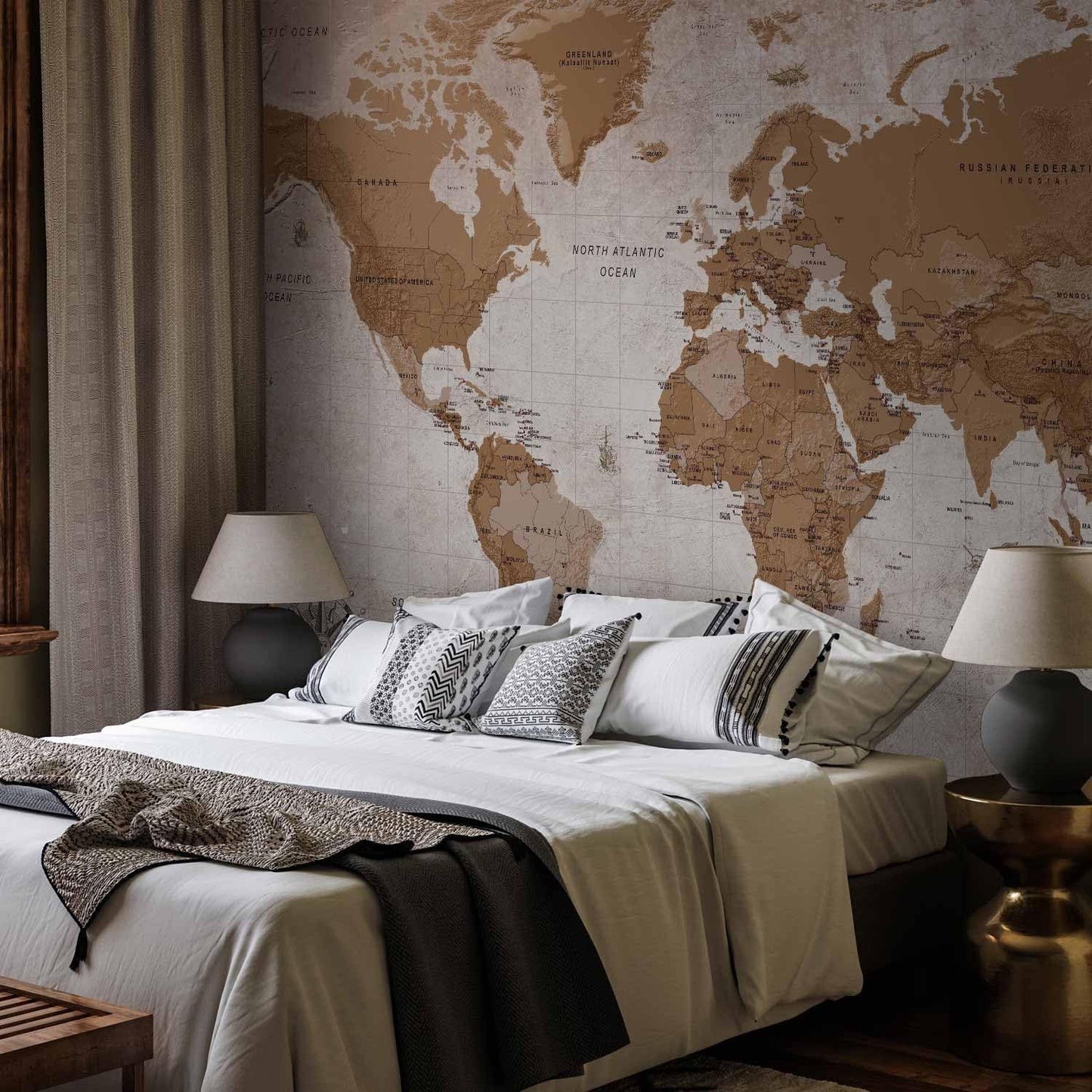 artgeist Wall Mural World Map 157x110 in - XXL Non-Woven Wallpaper Fleece Wall Decor Photo Print Picture Image Design Home Map of The World k-A-0108-a-a