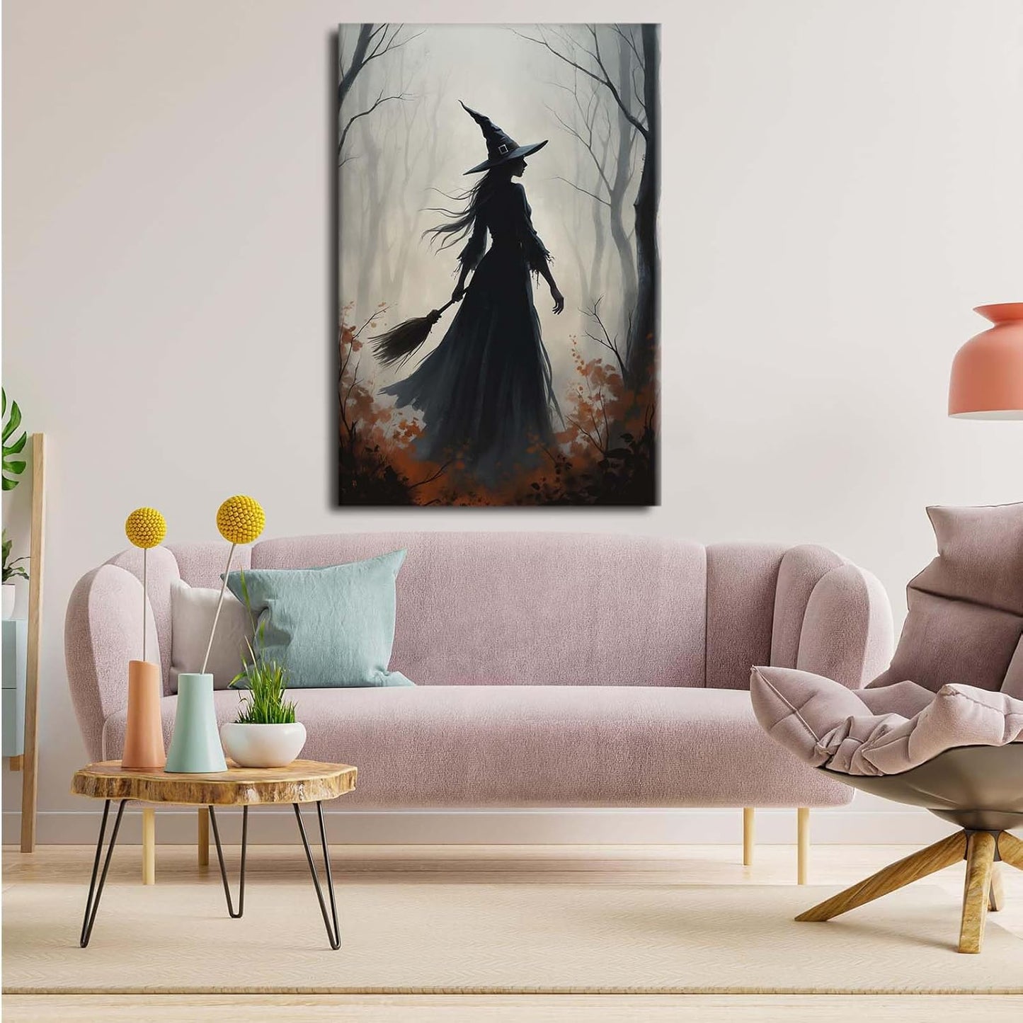 JFHCQJPK Vintage forest witch silhouette poster Halloween mural poster decoration mural art magic suitable for home living room bedroom28x40in Frameless