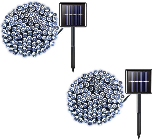 2 Pack 200 LED Solar String Lights, 85.2ft 8 Modes Solar String Lights for Outside, Waterproof and Solar Powered Outdoor String Lights for Holiday Christmas Yard Garden Tree Wedding Party (Cold White)
