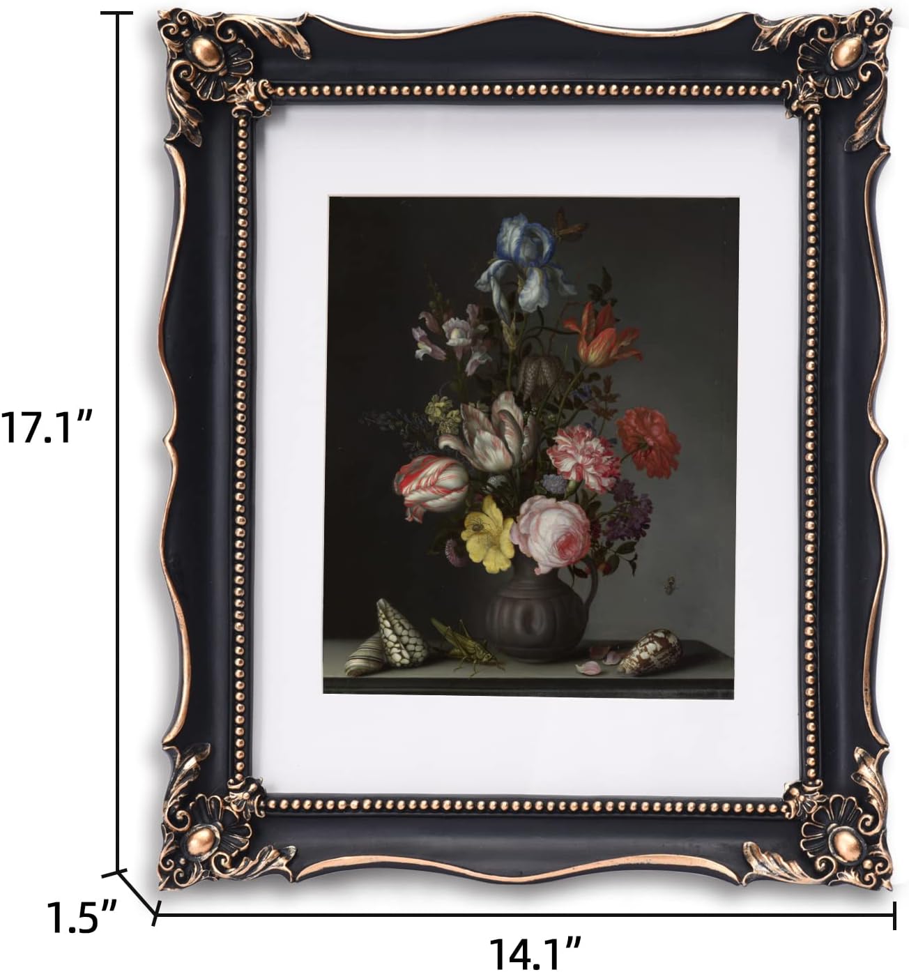 11x14 Vintage Picture Frame with Embossed Flower Design, Black Ornate Frame for 11x14 or 8x10 Pictures with White Mat, Home Decor (Black, 8x10)